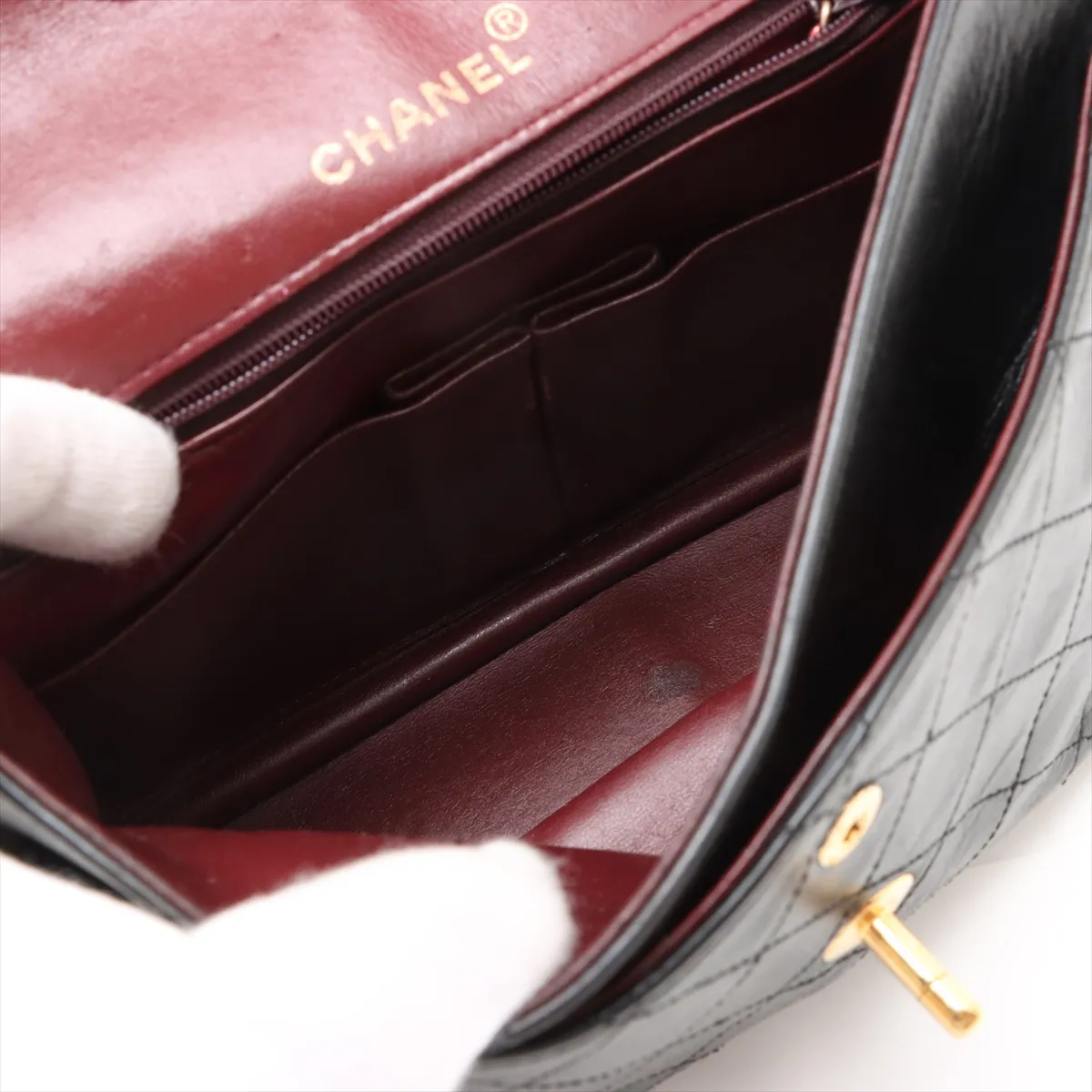 Matelassé Lambskin Double Flap Double Chain Bag, Black with Gold Hardware, Item No. 1416387 — view 8