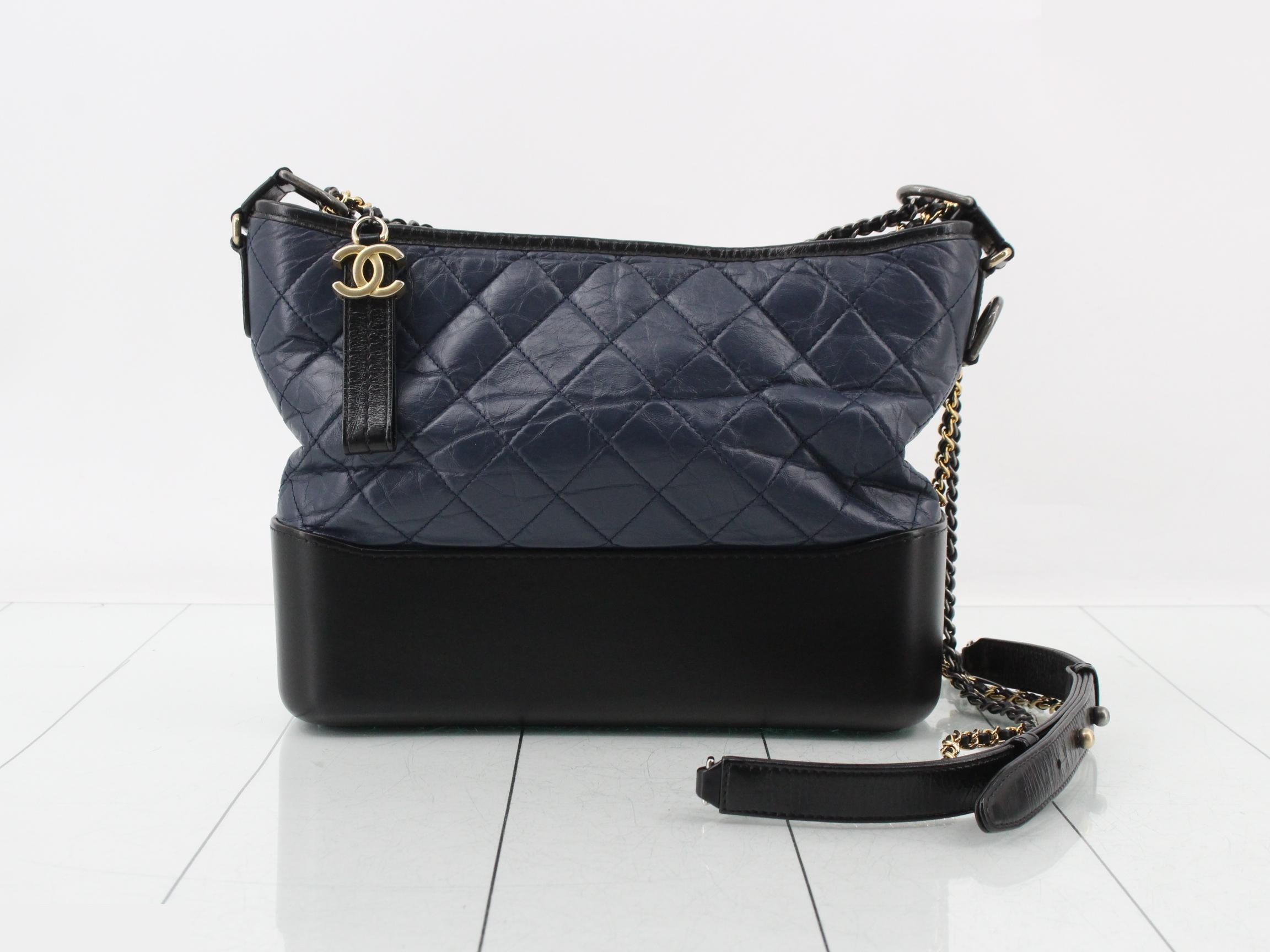 Gabrielle de Chanel Leather Chain Shoulder Bag, Navy/Black