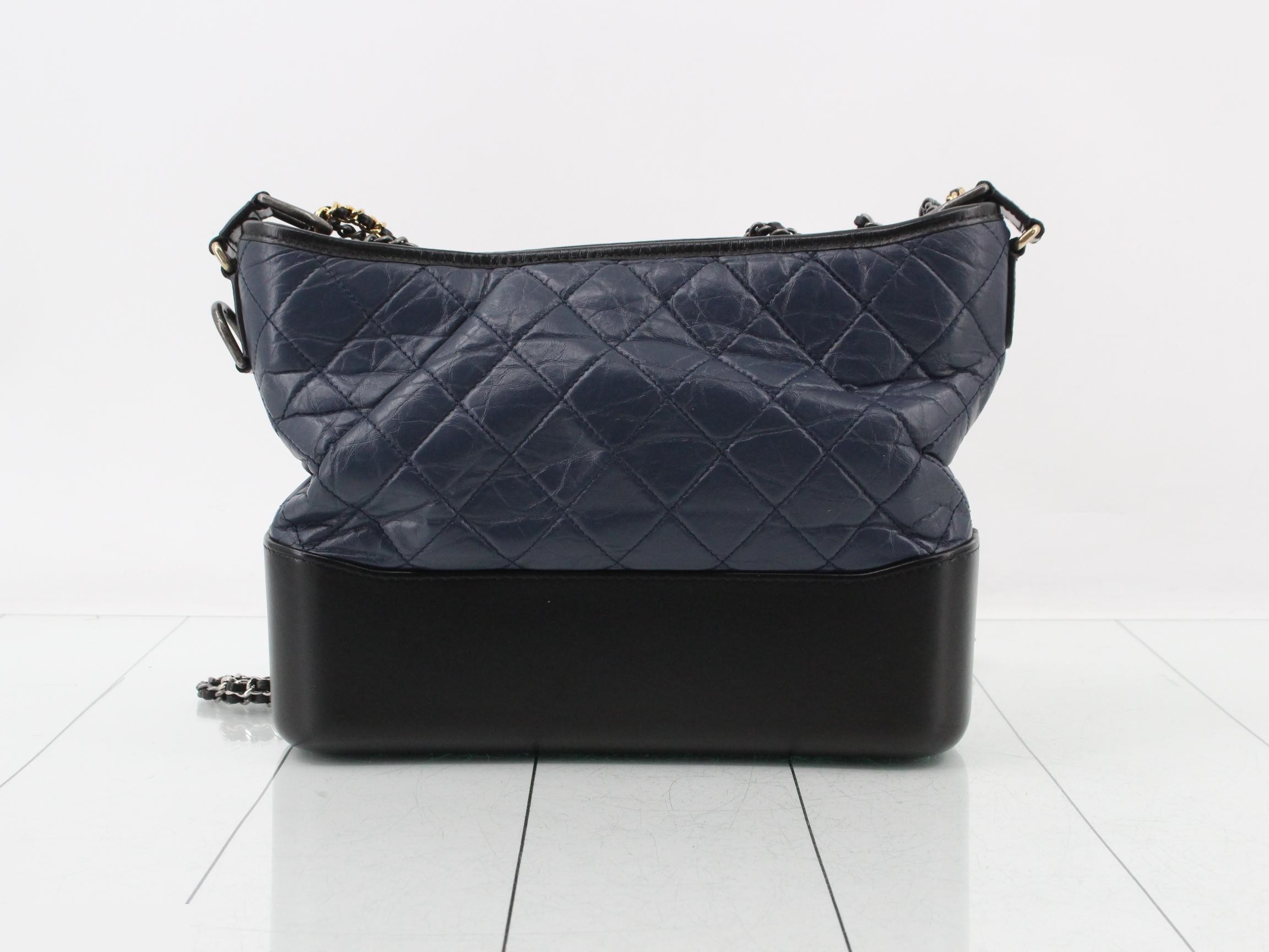 Gabrielle de Chanel Leather Chain Shoulder Bag, Navy/Black — view 2
