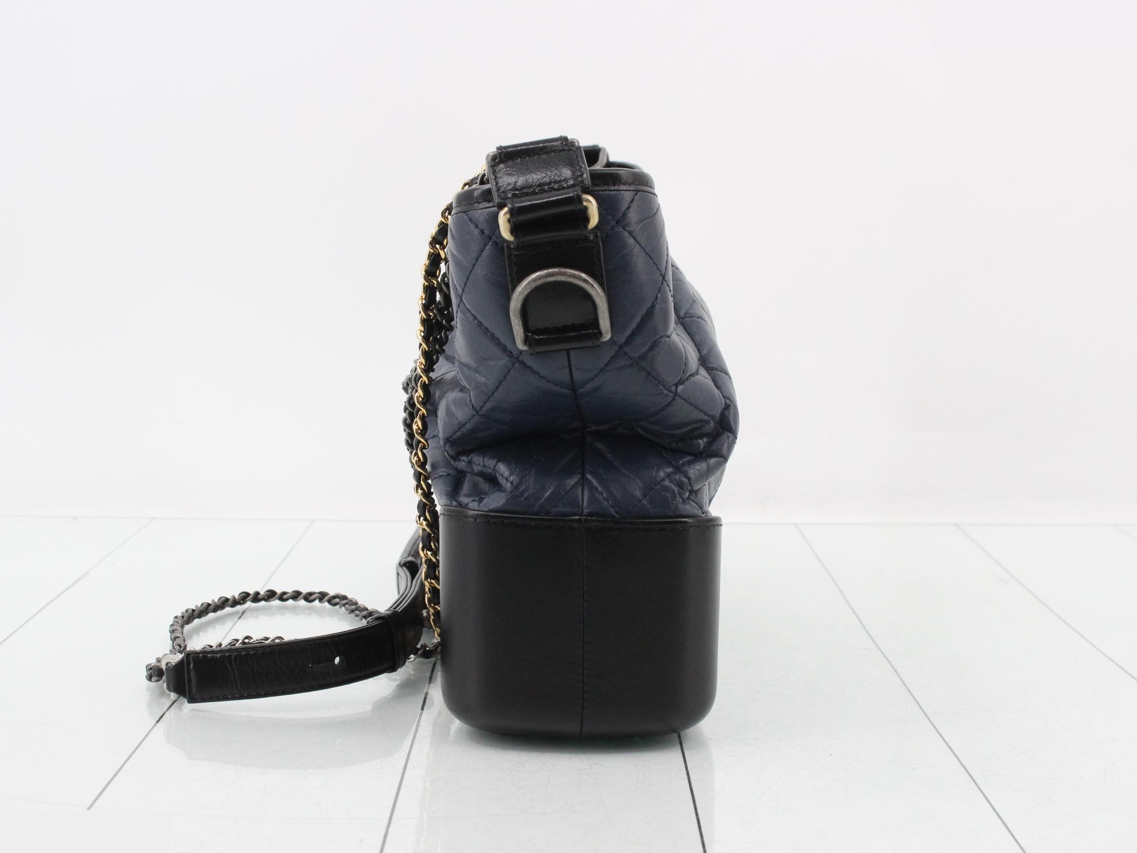 Gabrielle de Chanel Leather Chain Shoulder Bag, Navy/Black — view 3