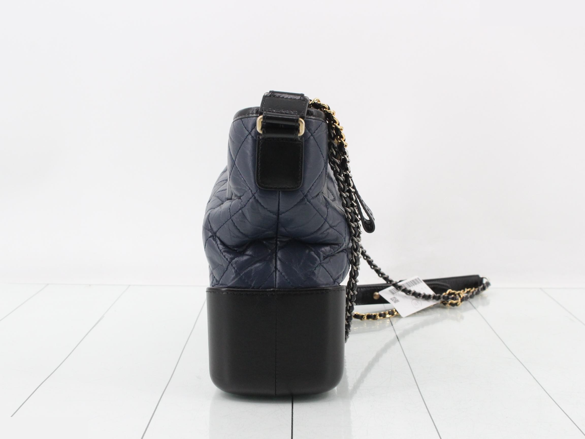 Gabrielle de Chanel Leather Chain Shoulder Bag, Navy/Black — view 4