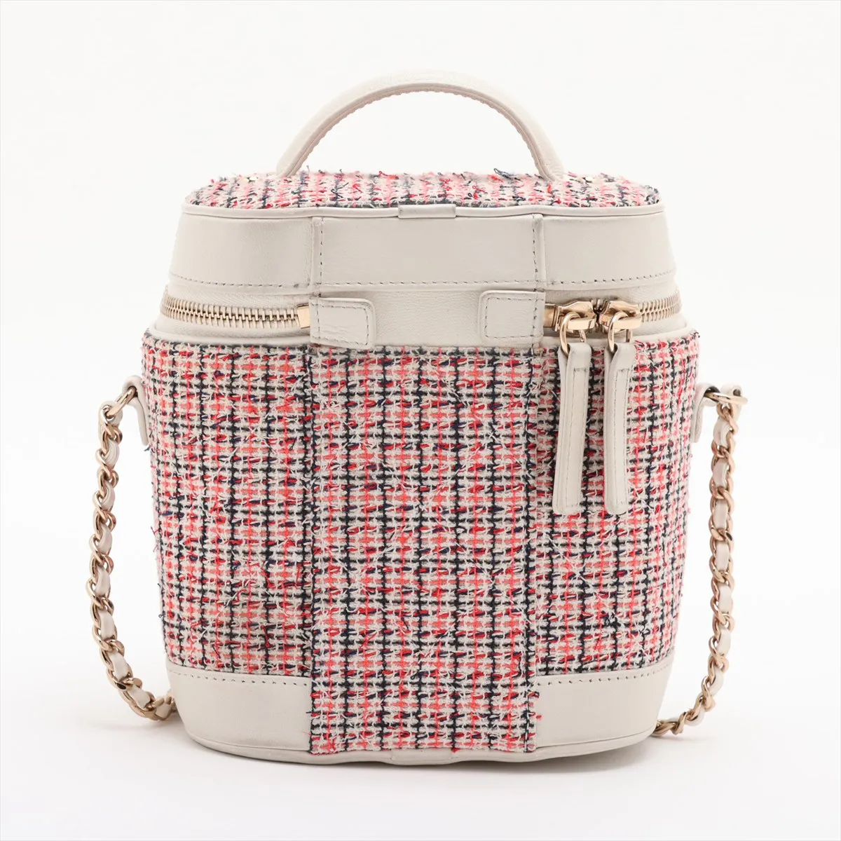 Matelassé Tweed 2-Way Handbag Vanity Case, Red x White, Gold Hardware, 27706400, Serial Number 27 — view 2