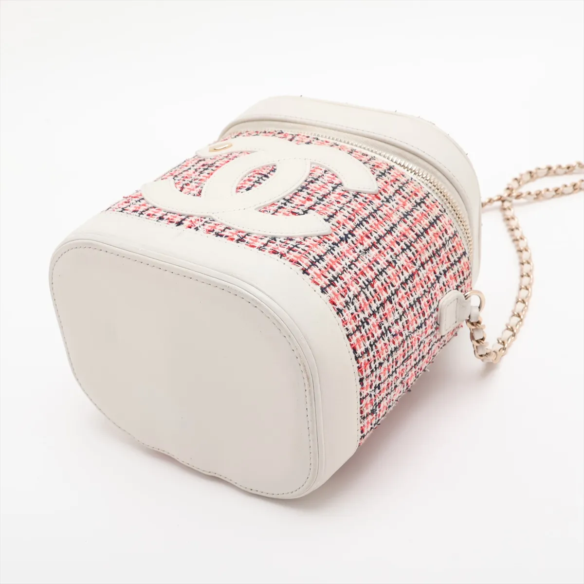 Matelassé Tweed 2-Way Handbag Vanity Case, Red x White, Gold Hardware, 27706400, Serial Number 27 — view 3