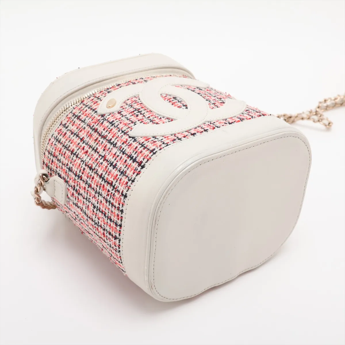 Matelassé Tweed 2-Way Handbag Vanity Case, Red x White, Gold Hardware, 27706400, Serial Number 27 — view 4