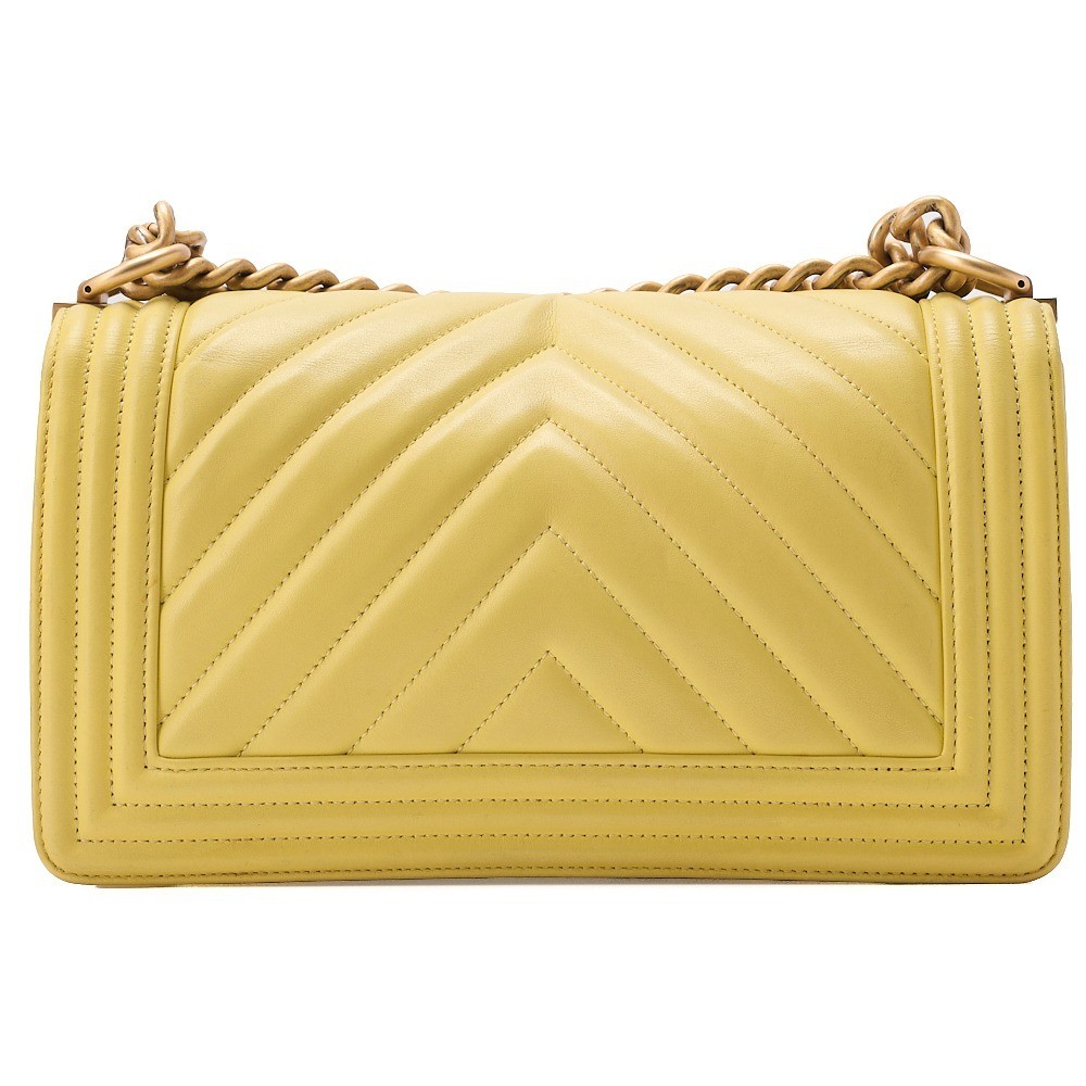 Lambskin V-stitch Boy Chanel 25 Chain Shoulder Bag - Yellow — view 2