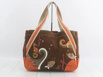 Suede tote bag with marine life motif