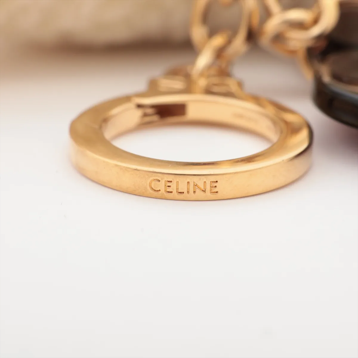 Triomphe Pom Charm, Shearling x Leather, Beige x Brown. Shows signs of wear: — view 3