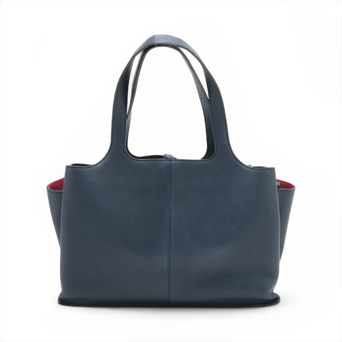 trifold leather tote bag navy — view 2