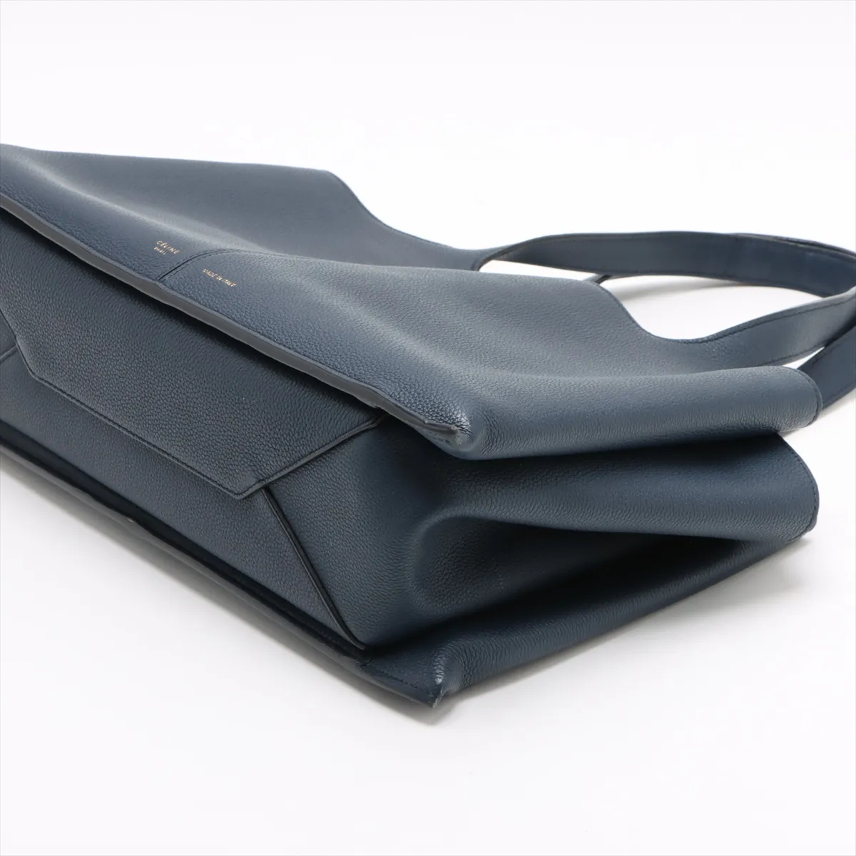 trifold leather tote bag navy — view 3