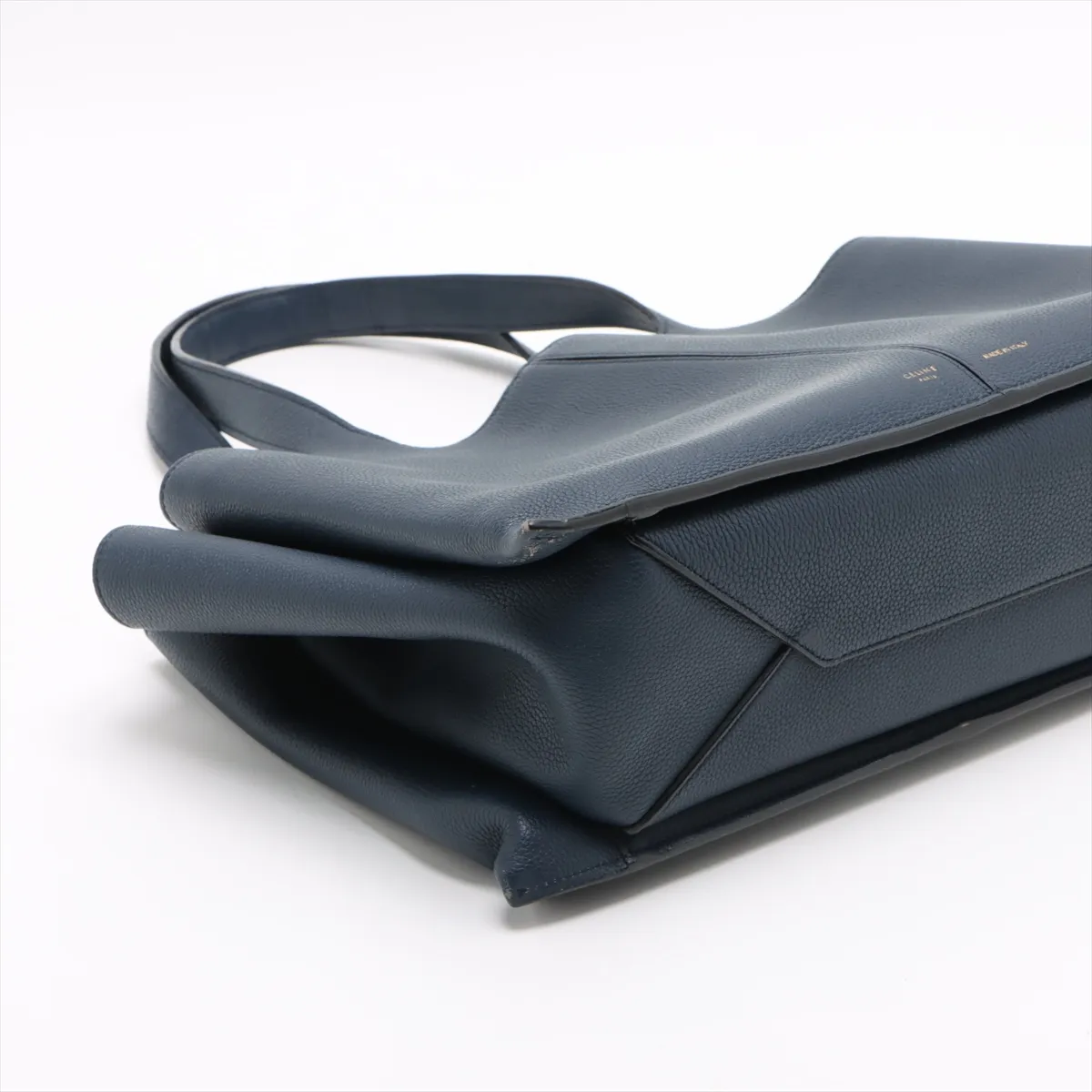 trifold leather tote bag navy — view 4