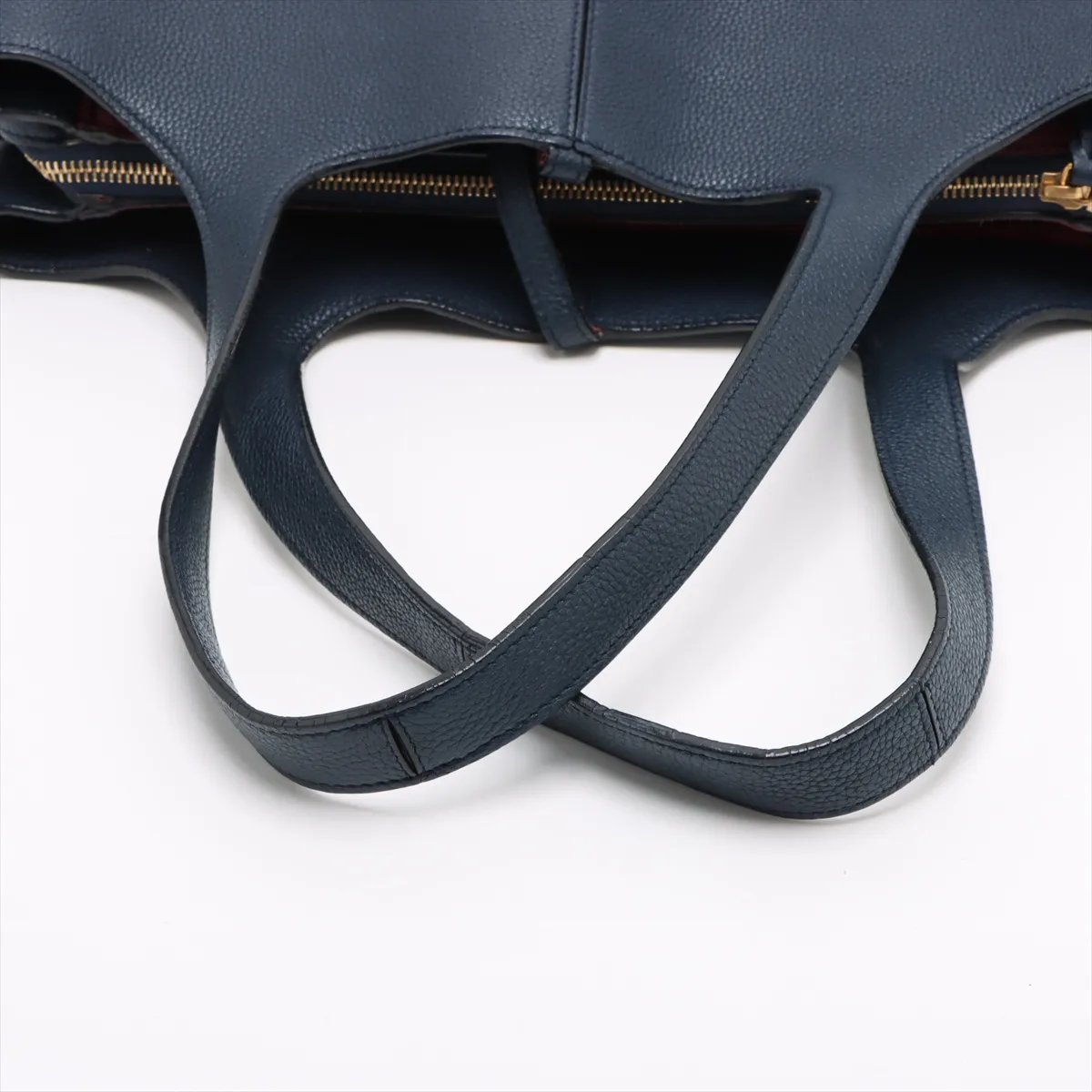 trifold leather tote bag navy — view 5