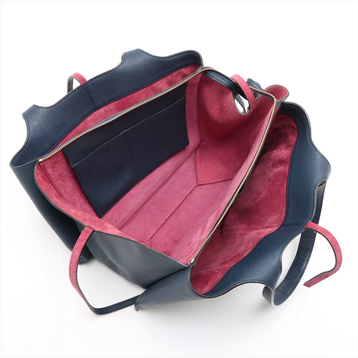 trifold leather tote bag navy — view 7