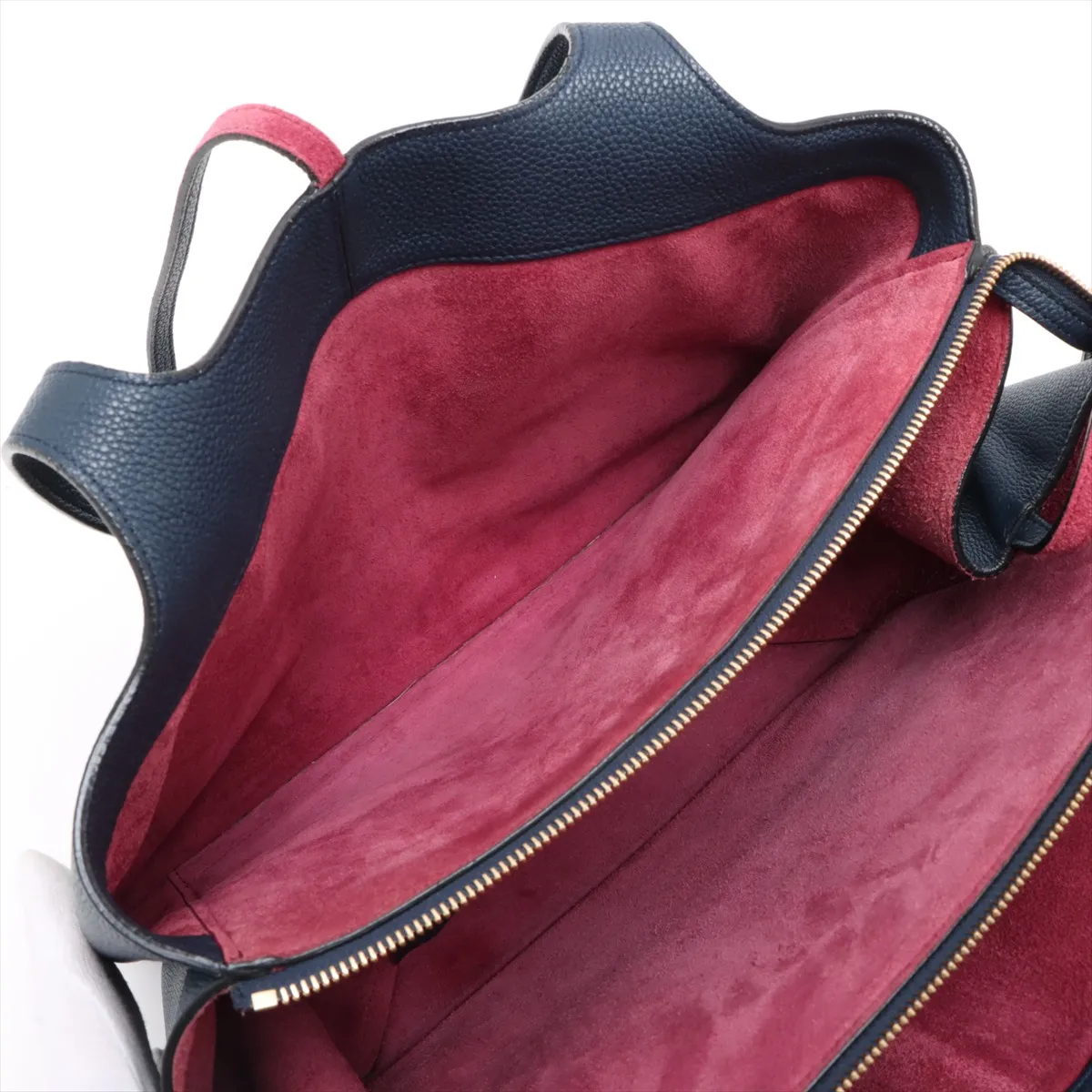 trifold leather tote bag navy — view 8