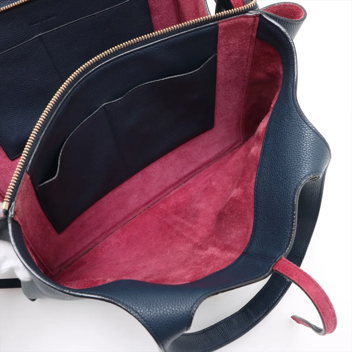 trifold leather tote bag navy — view 9