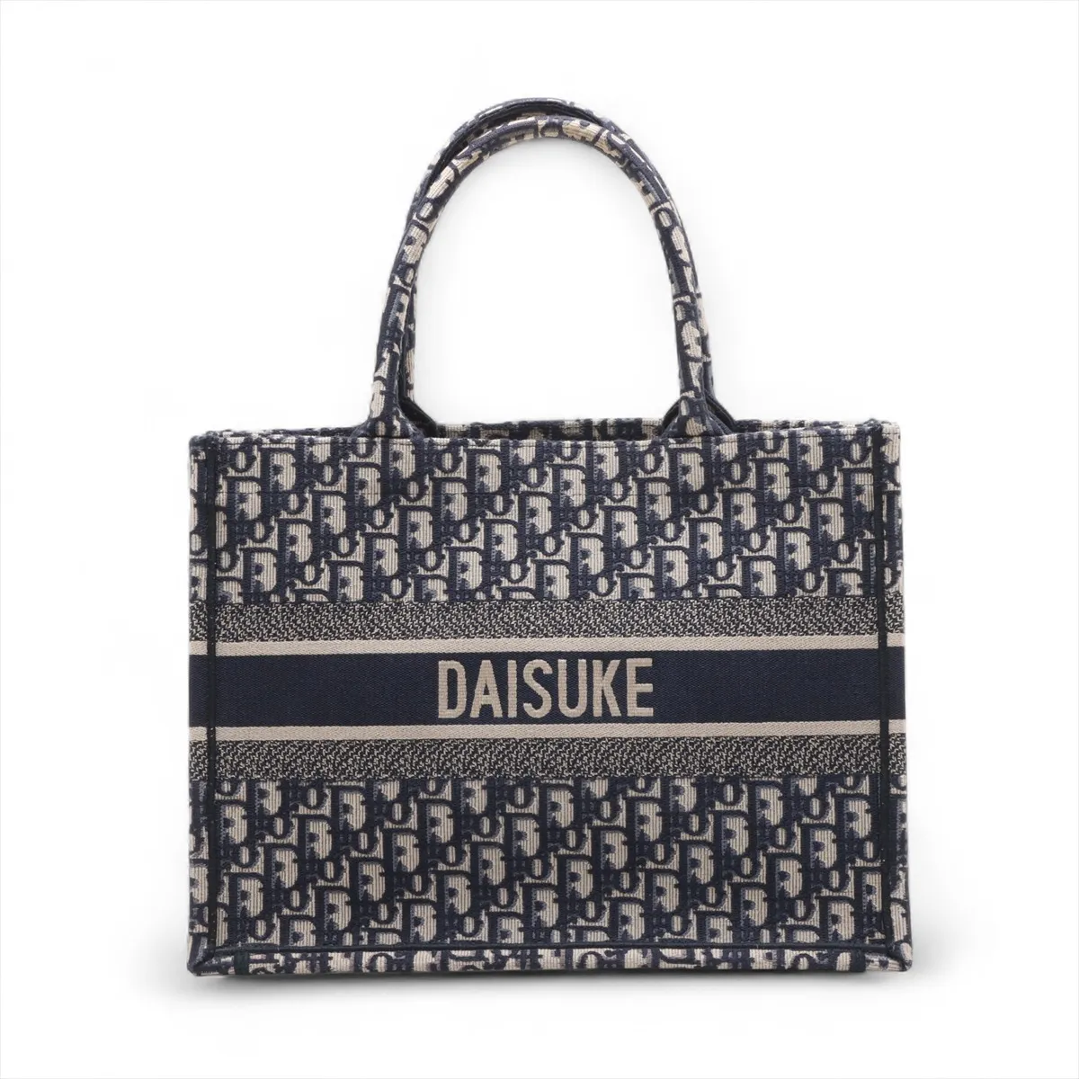 Oblique Book Tote Medium Canvas Tote Bag Navy with Name — view 2