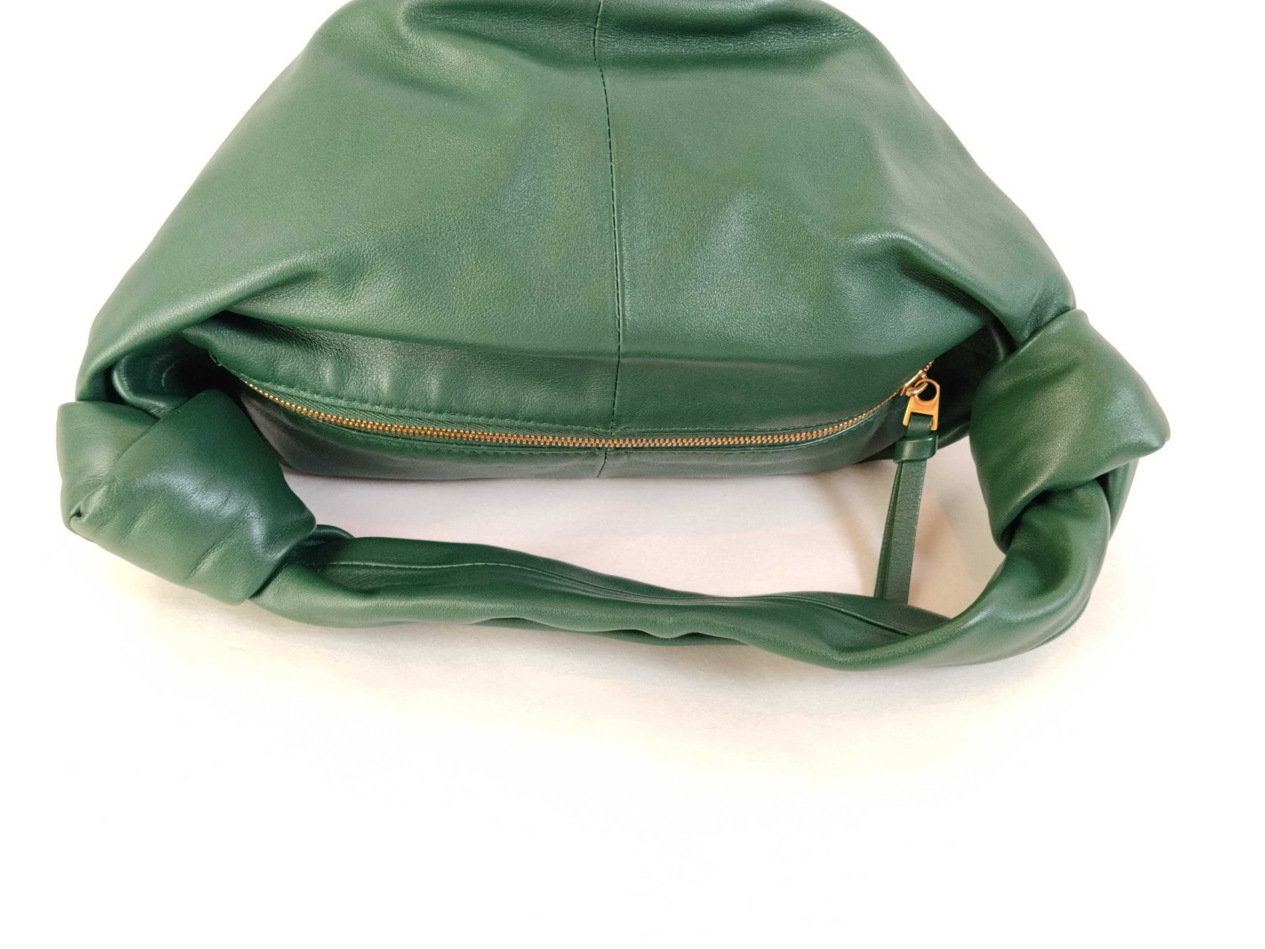 Double Knot Leather Handbag, Green — view 3
