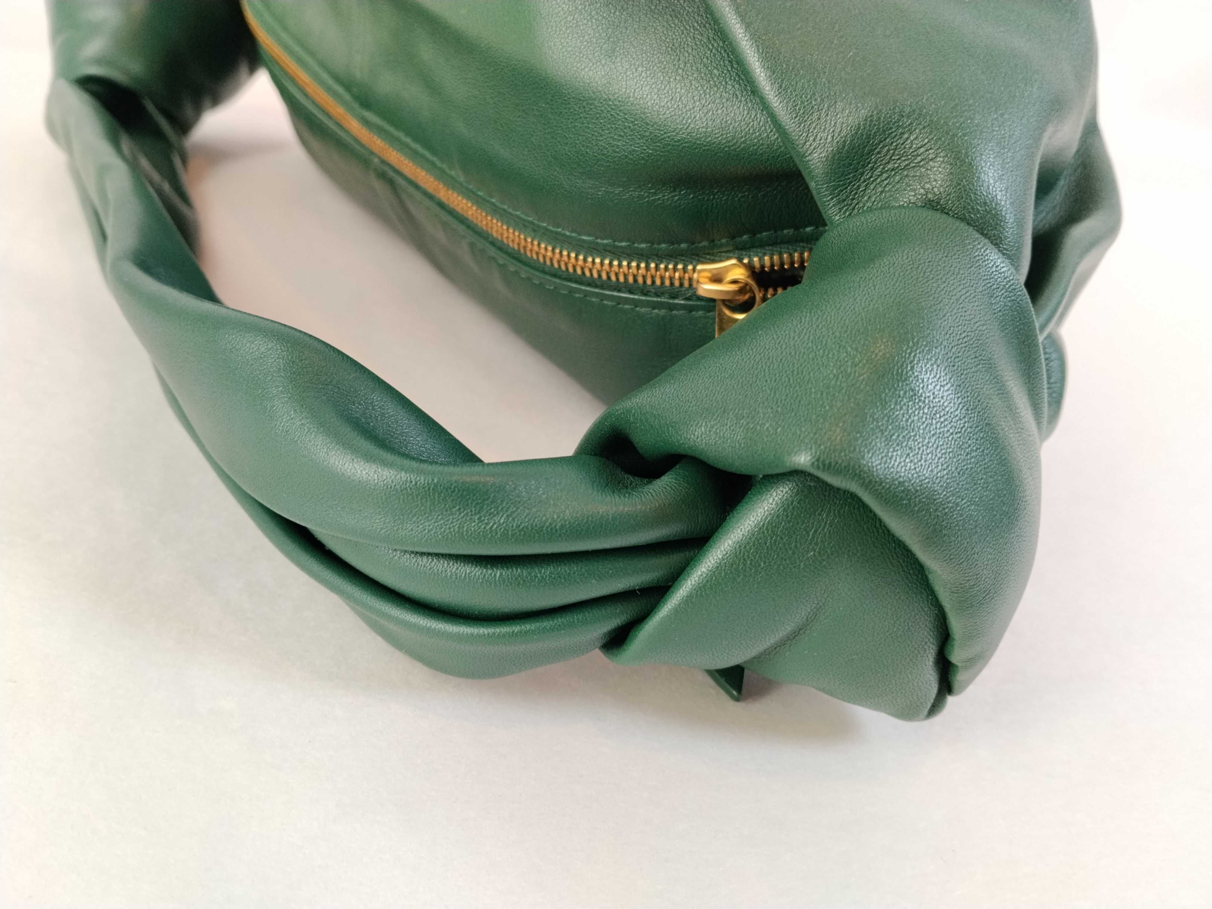 Double Knot Leather Handbag, Green — view 5