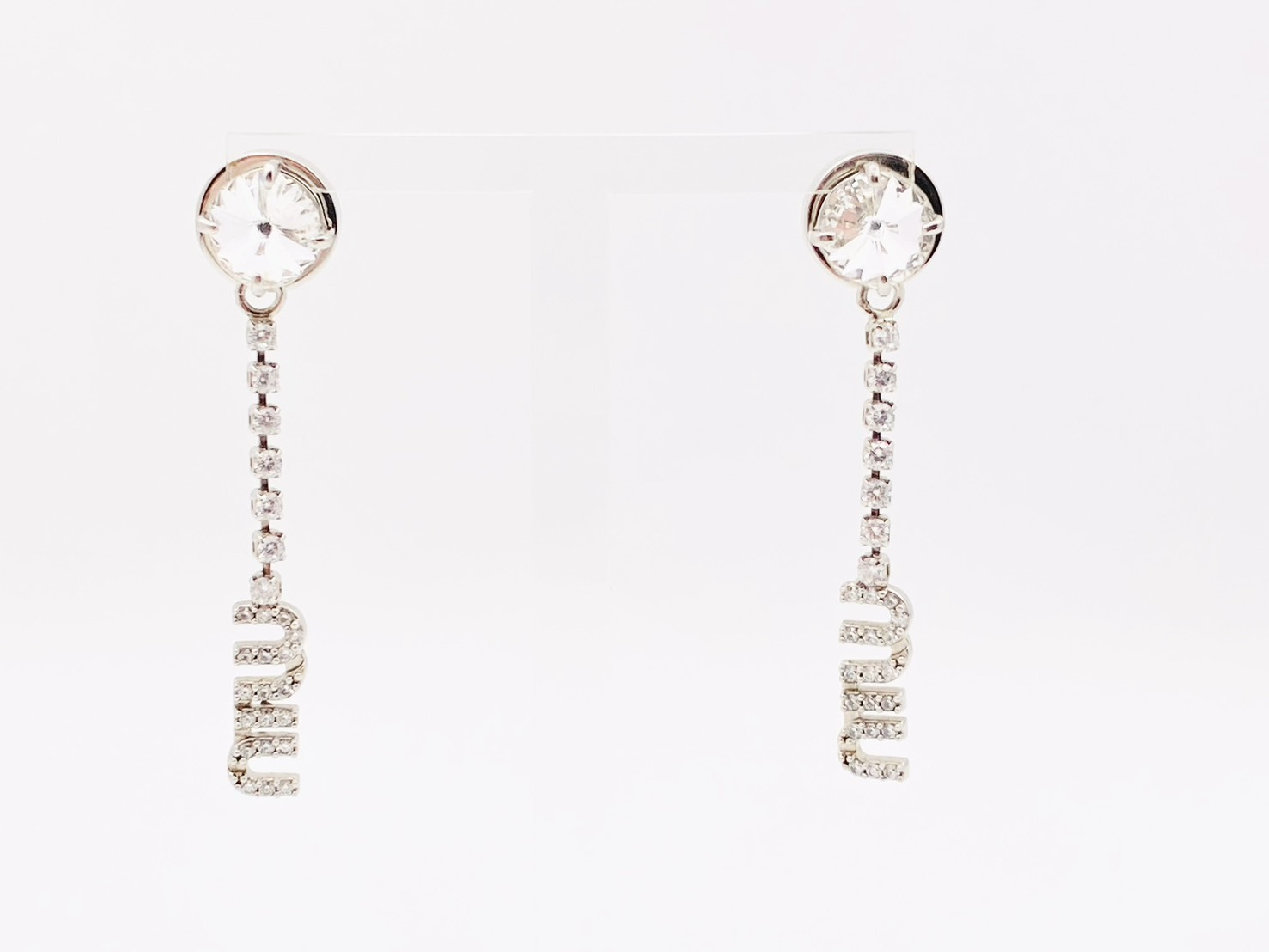 Logo Rhinestone Crystal Swing Earrings Silver Current Item Earrings