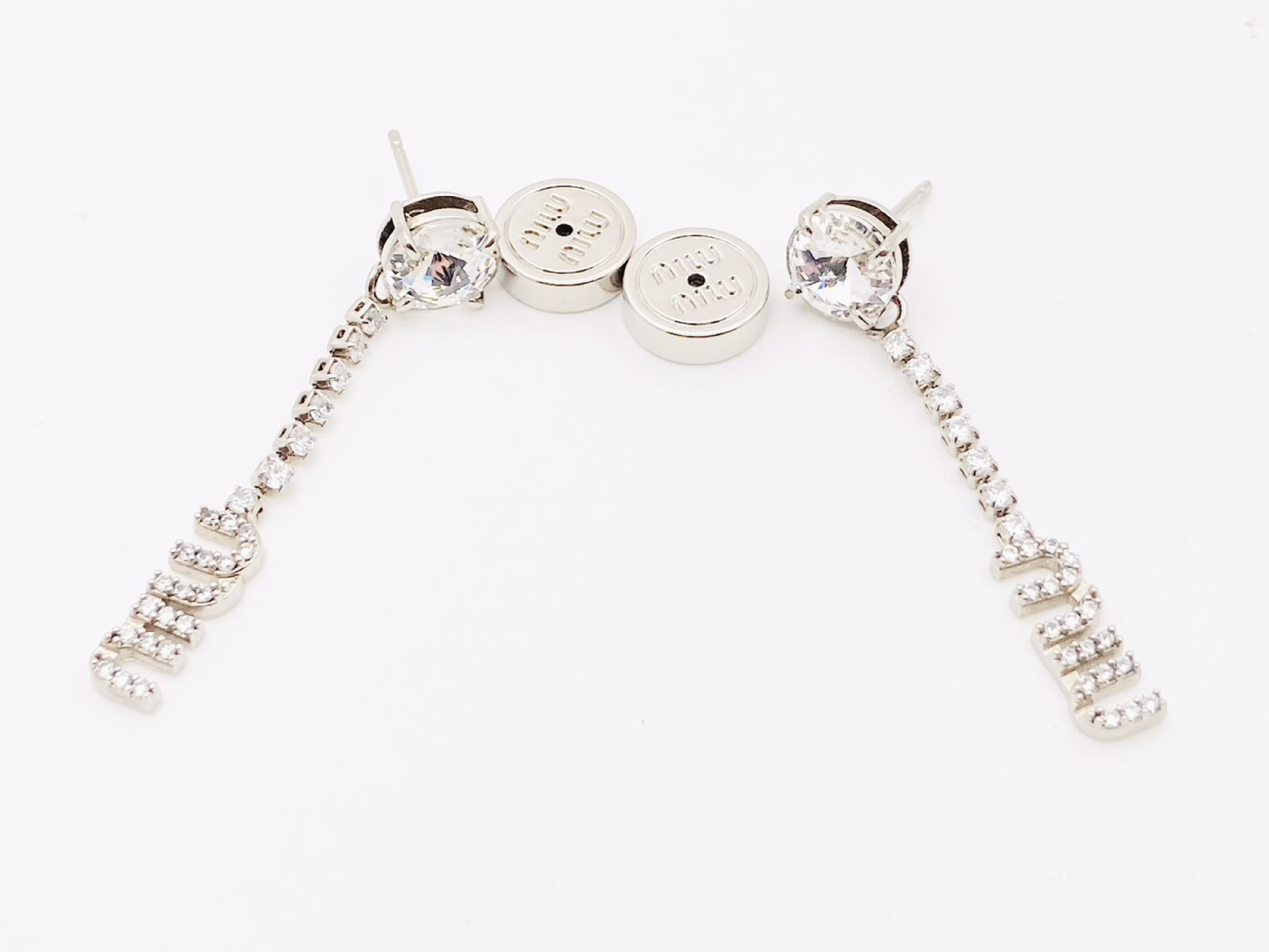 Logo Rhinestone Crystal Swing Earrings Silver Current Item Earrings — view 2