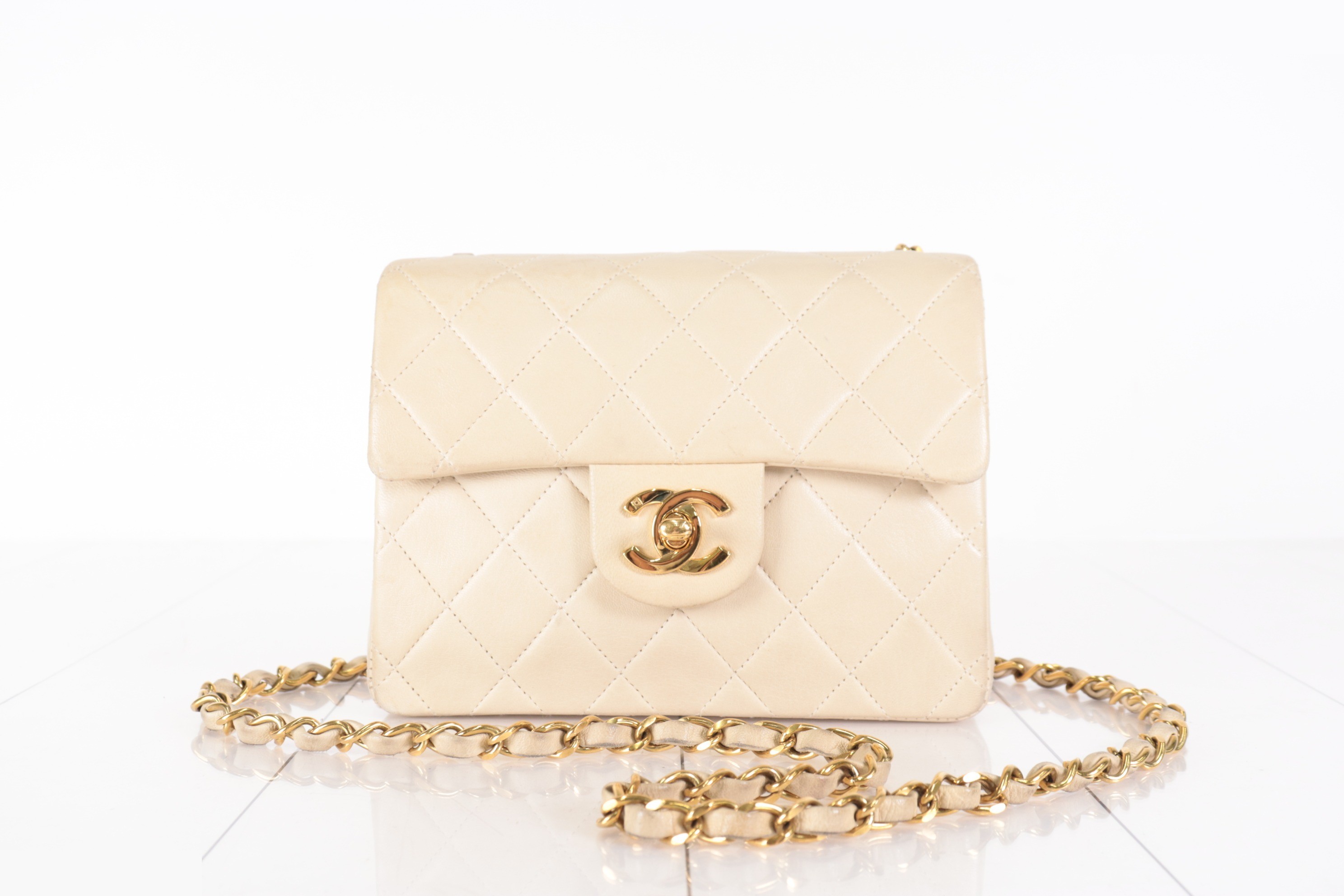 Mini Mat Lamb Chain Shoulder Bag, Beige, Unit No. 2