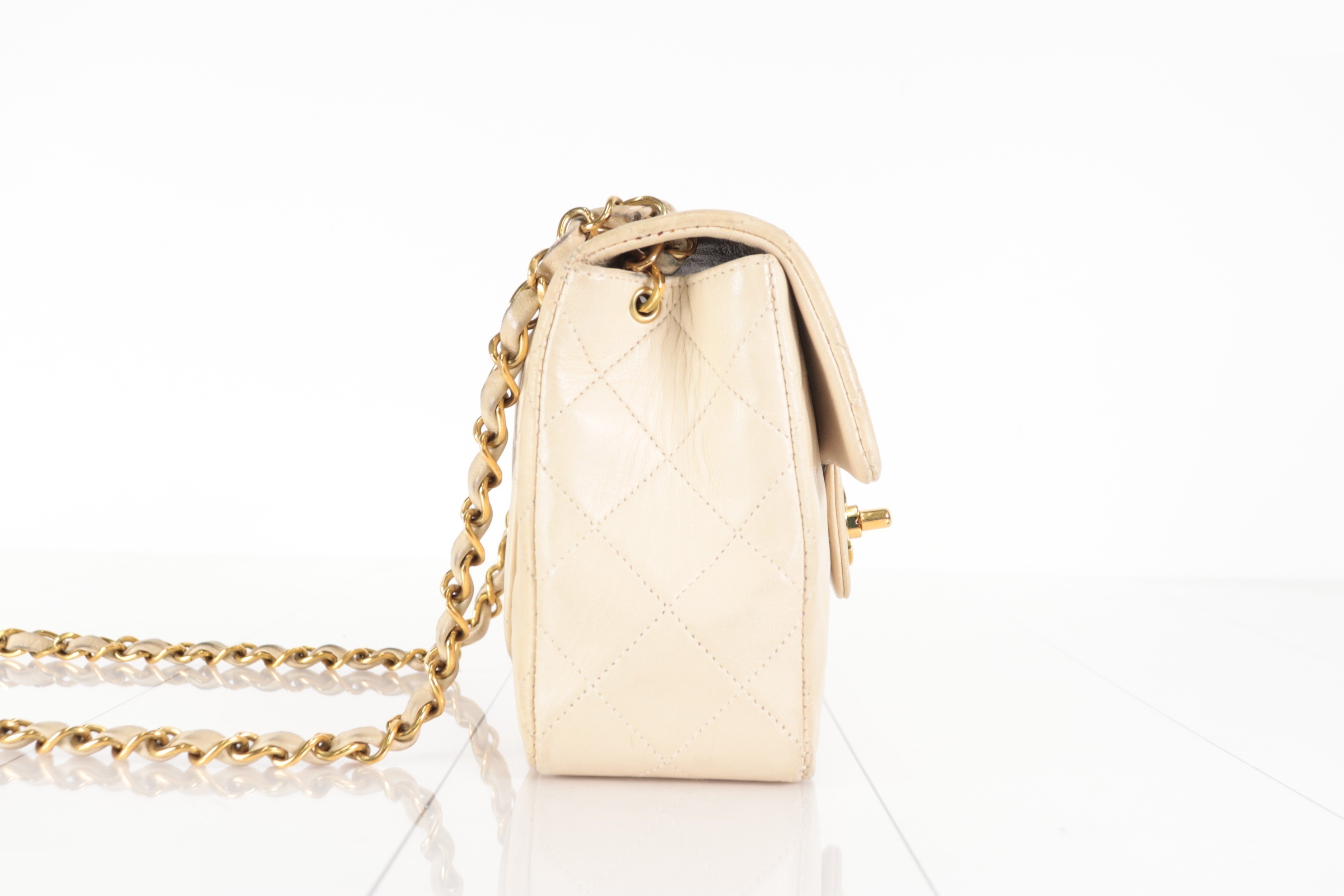 Mini Mat Lamb Chain Shoulder Bag, Beige, Unit No. 2 — view 3