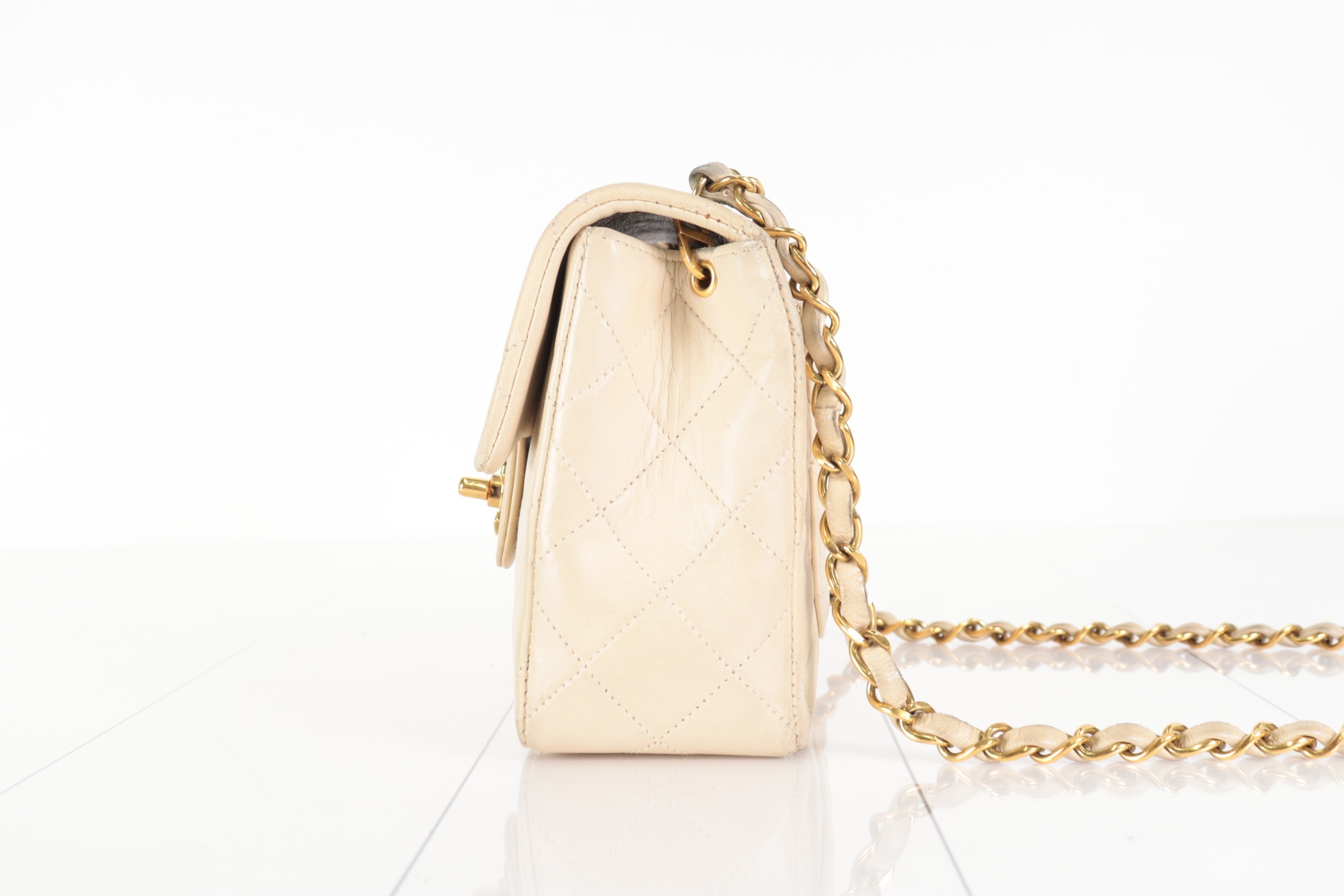 Mini Mat Lamb Chain Shoulder Bag, Beige, Unit No. 2 — view 4