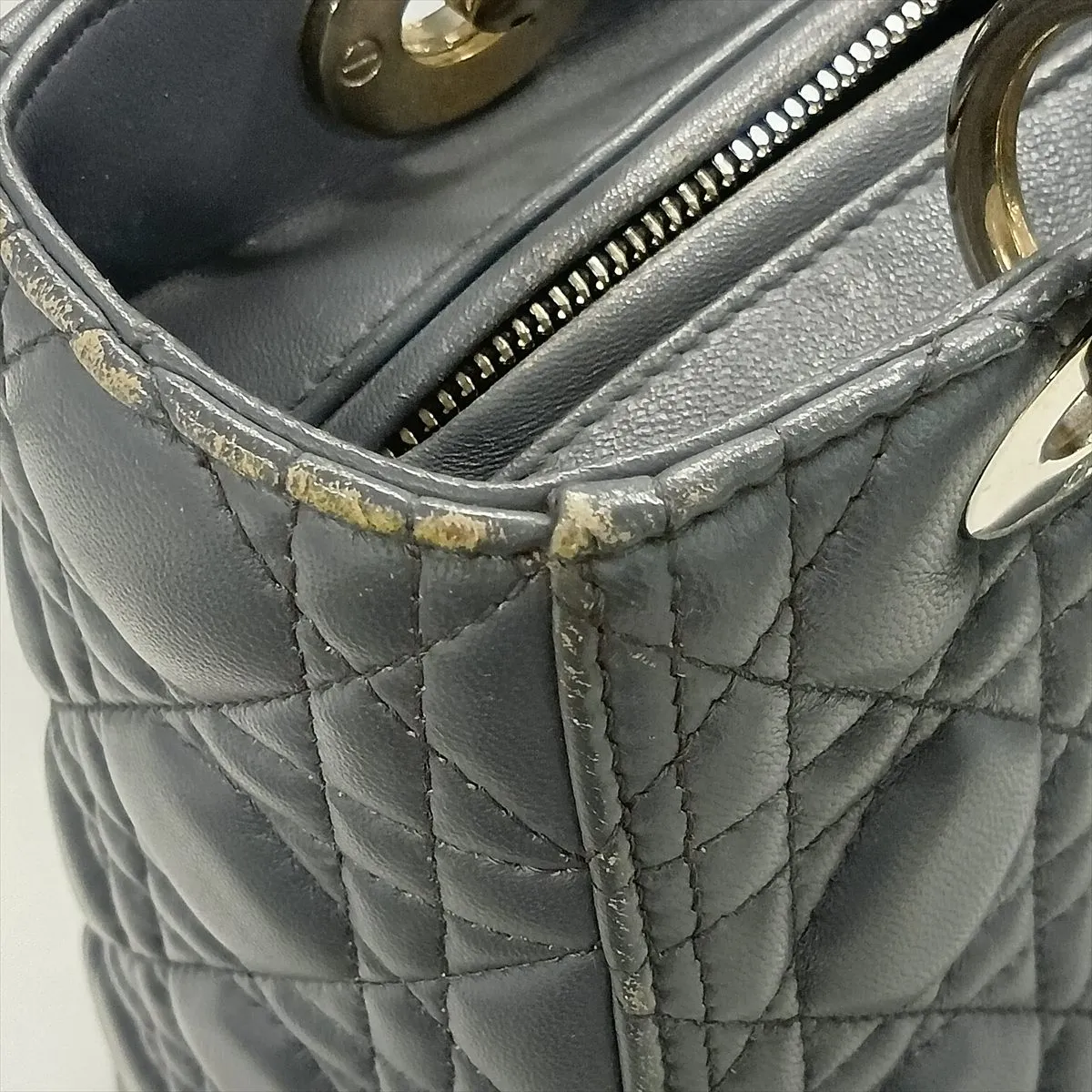 Cannage Lady Dior Leather 2-Way Handbag, Gray — view 12