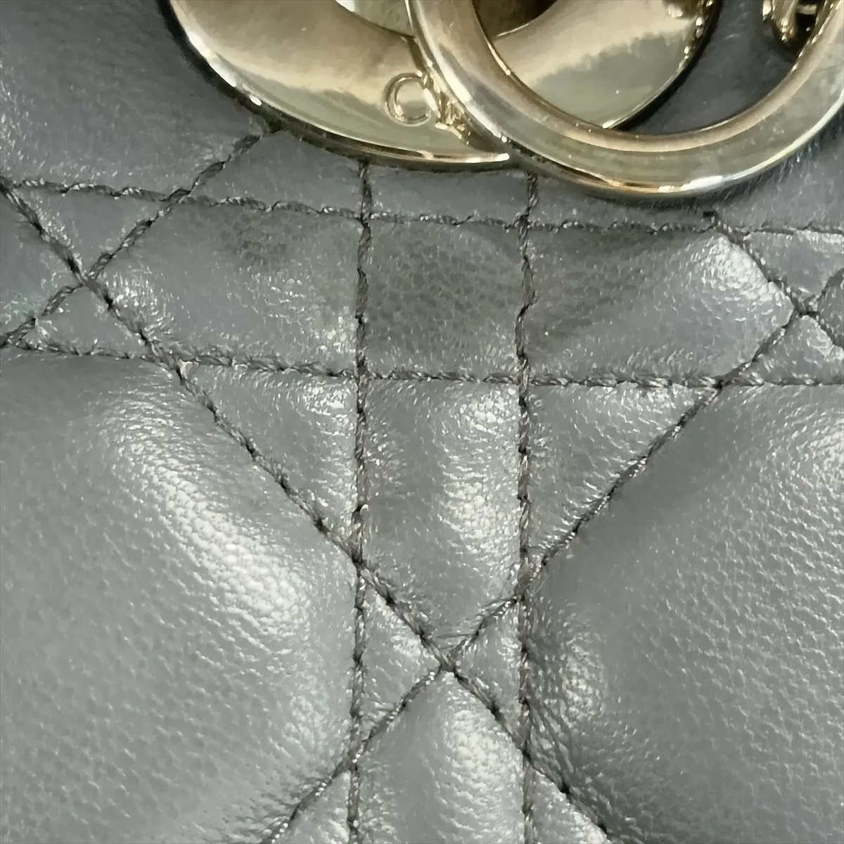 Cannage Lady Dior Leather 2-Way Handbag, Gray — view 14