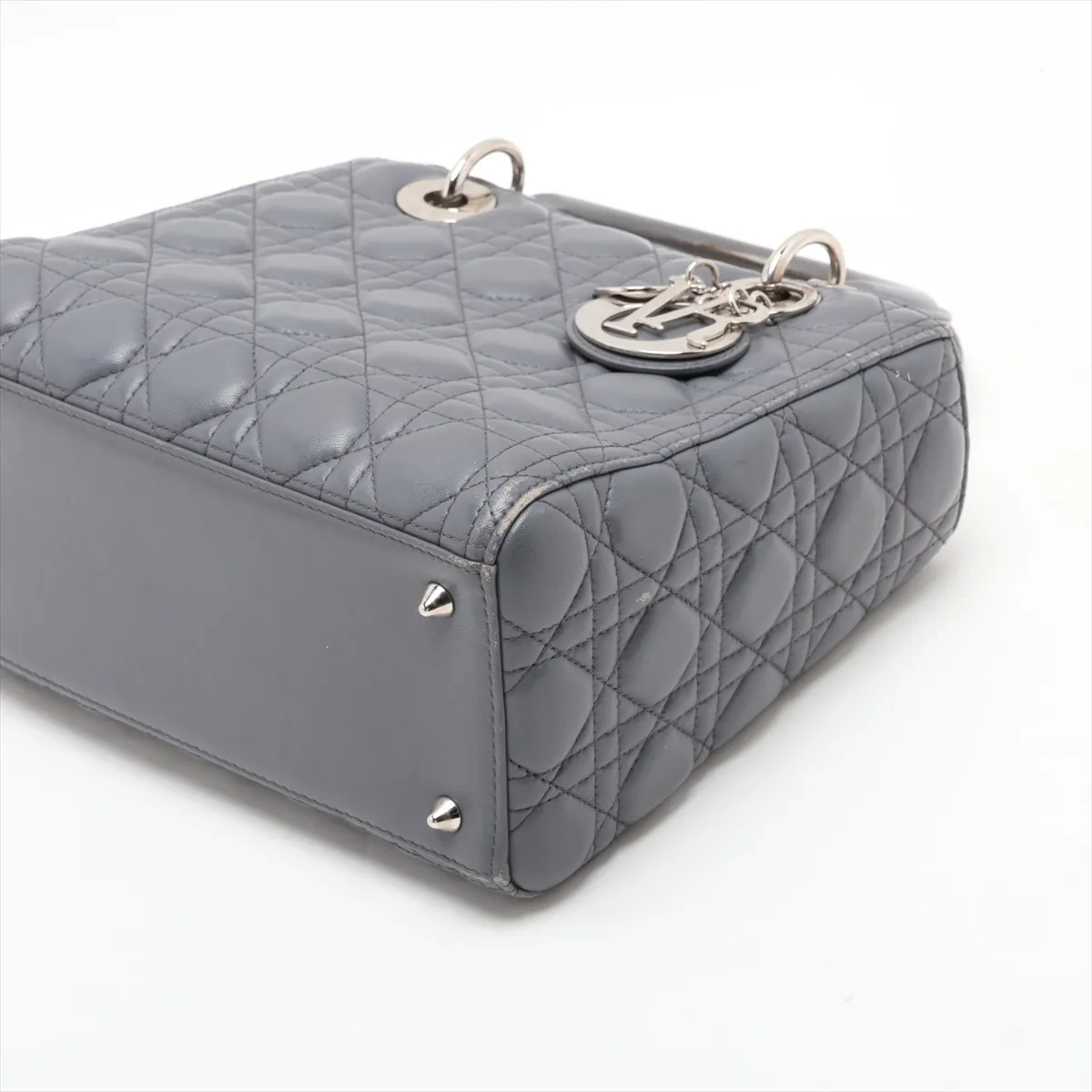 Cannage Lady Dior Leather 2-Way Handbag, Gray — view 3