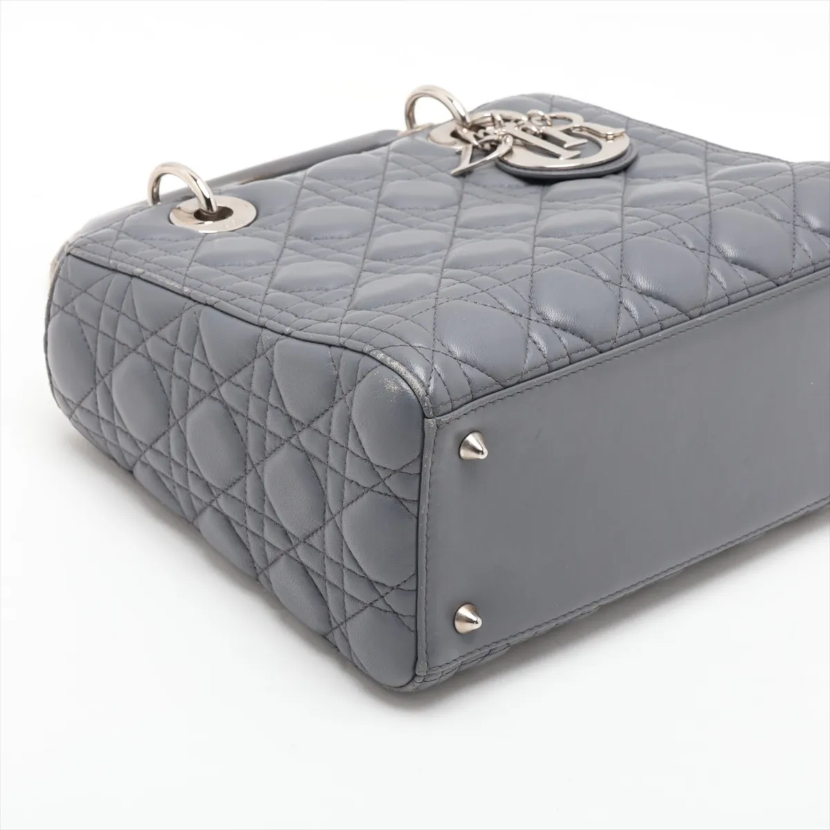 Cannage Lady Dior Leather 2-Way Handbag, Gray — view 4