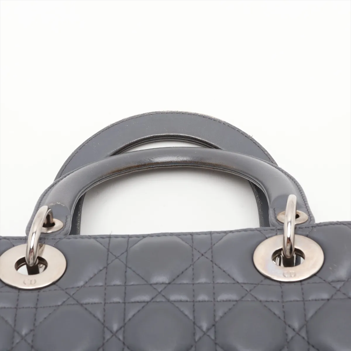 Cannage Lady Dior Leather 2-Way Handbag, Gray — view 6