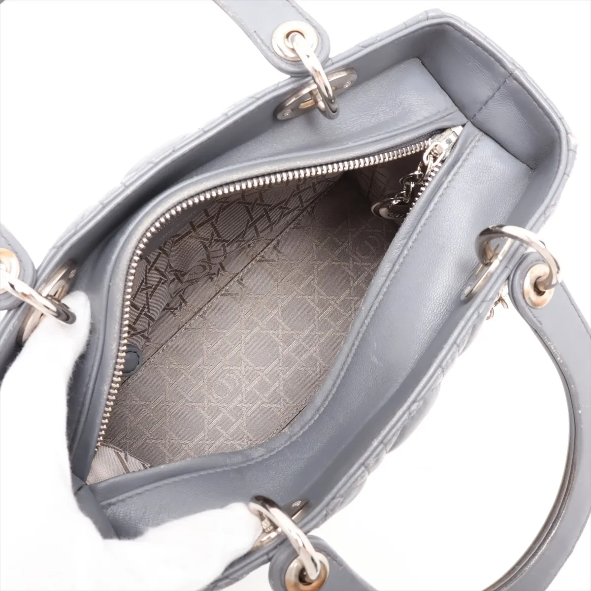 Cannage Lady Dior Leather 2-Way Handbag, Gray — view 8
