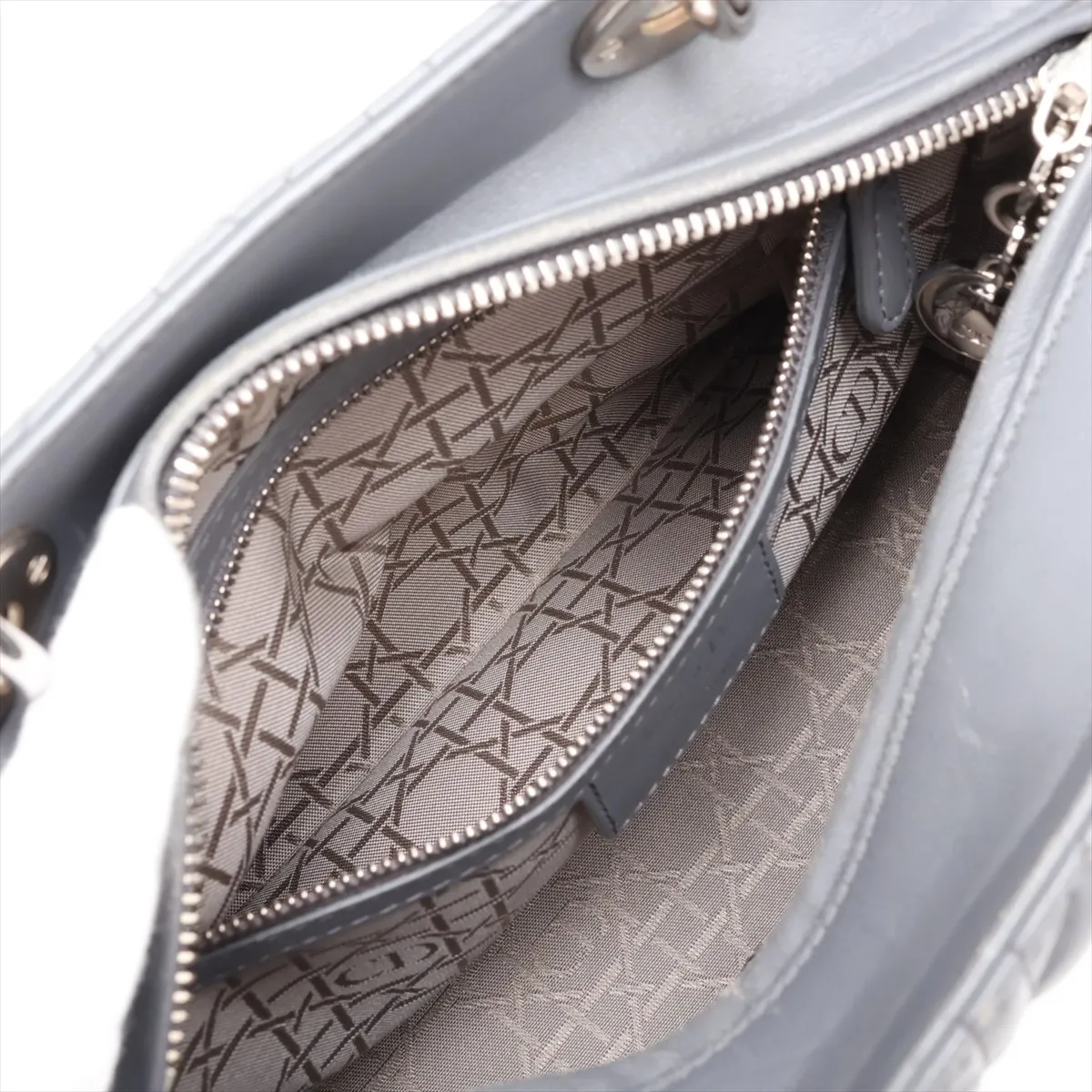 Cannage Lady Dior Leather 2-Way Handbag, Gray — view 9