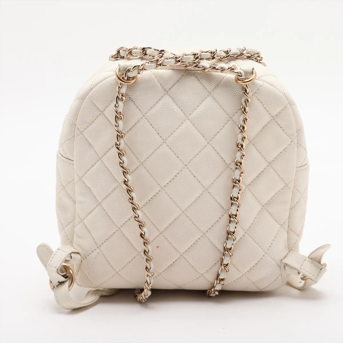 Matelassé Caviar Skin Chain Backpack, White with Gold Hardware, 26924266 (Serial Number 26) — view 2
