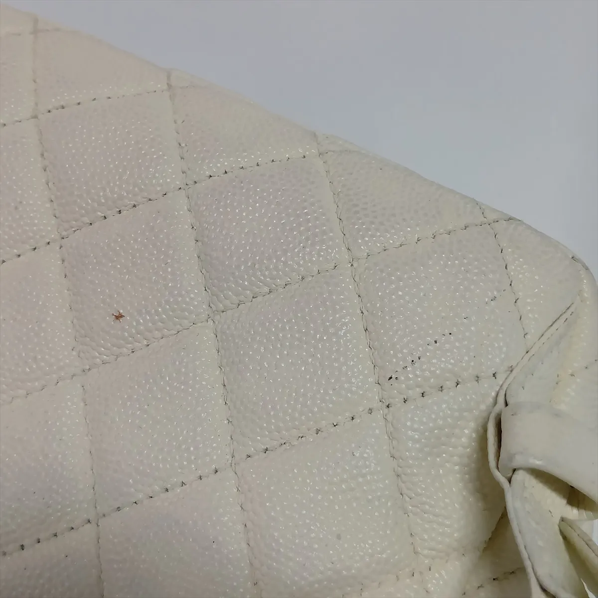 Matelassé Caviar Skin Chain Backpack, White with Gold Hardware, 26924266 (Serial Number 26) — view 12