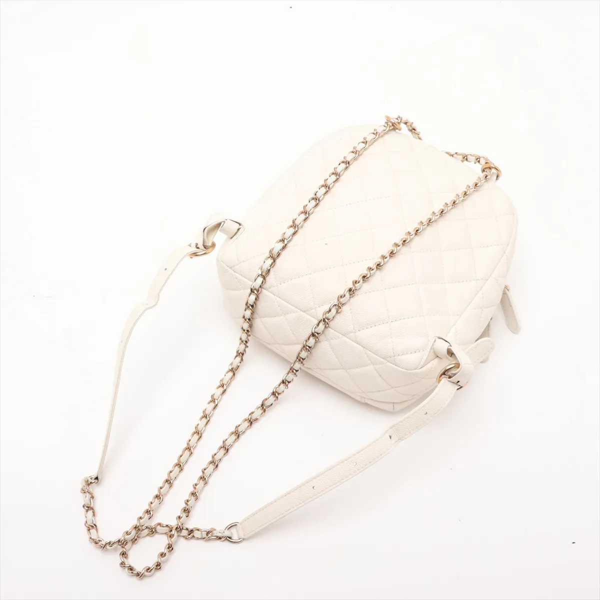 Matelassé Caviar Skin Chain Backpack, White with Gold Hardware, 26924266 (Serial Number 26) — view 5