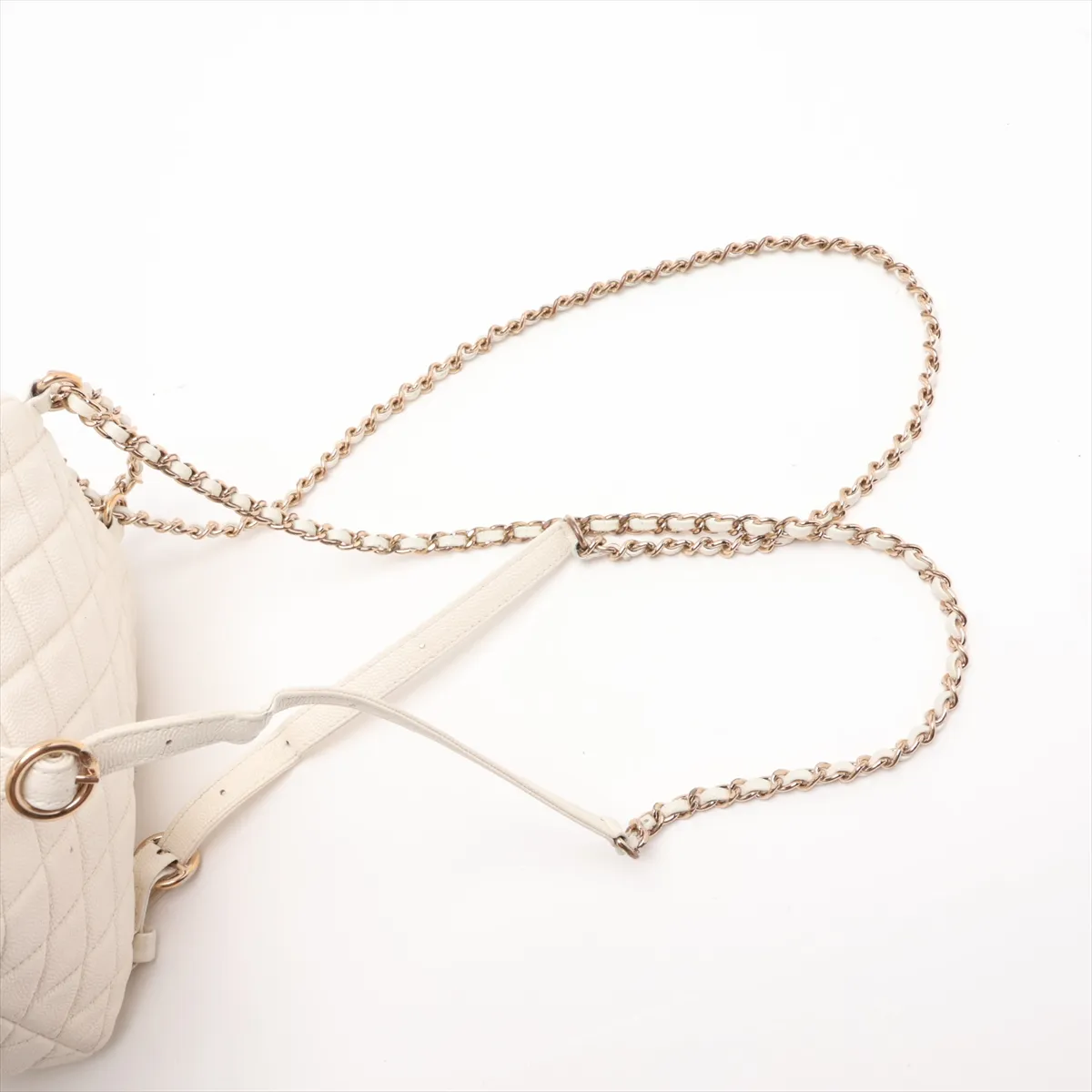 Matelassé Caviar Skin Chain Backpack, White with Gold Hardware, 26924266 (Serial Number 26) — view 6