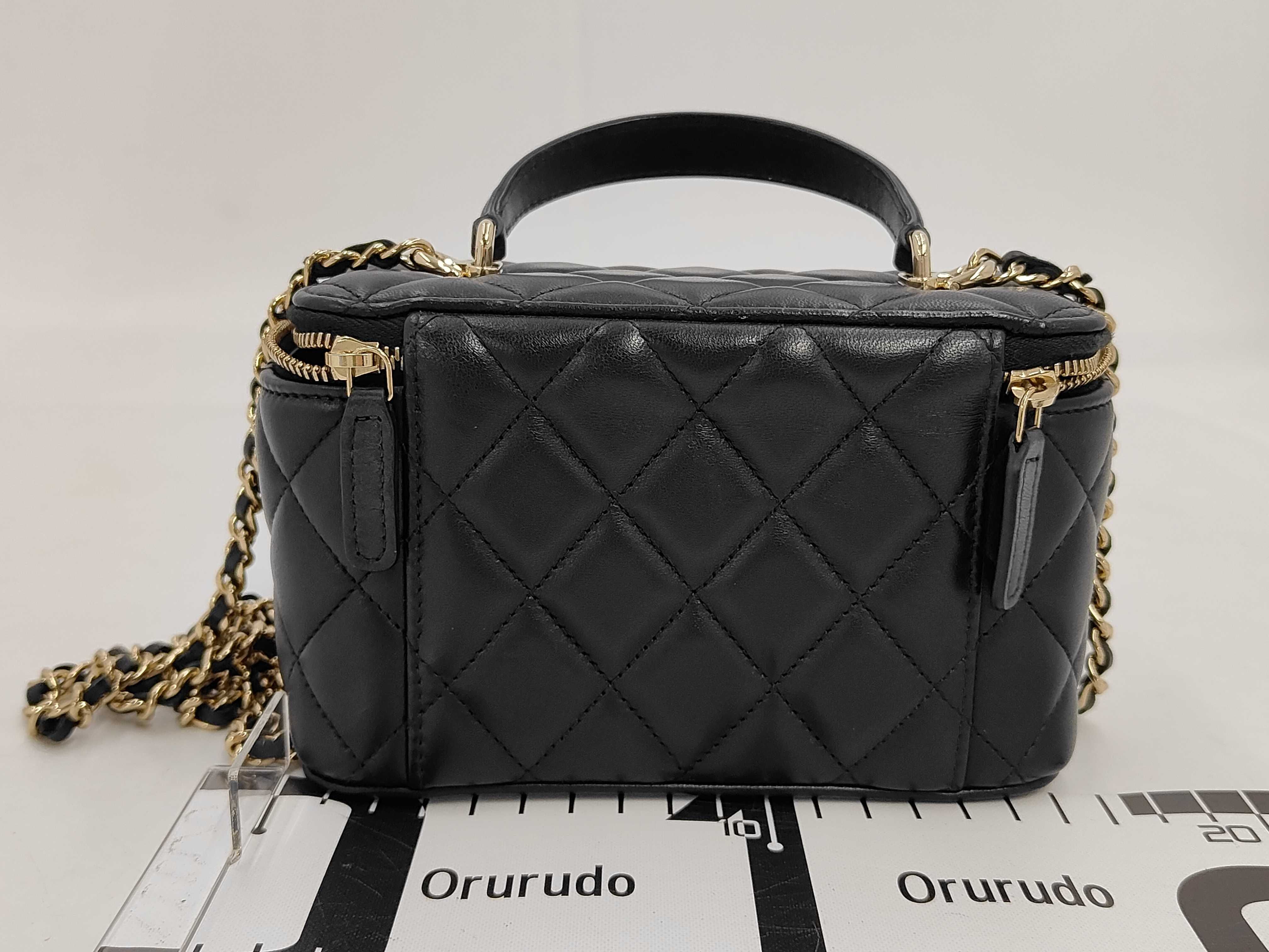 Matelassé Vanity Bag, Black Lambskin, Top Handle, Gold Hardware, Shoulder Bag — view 2