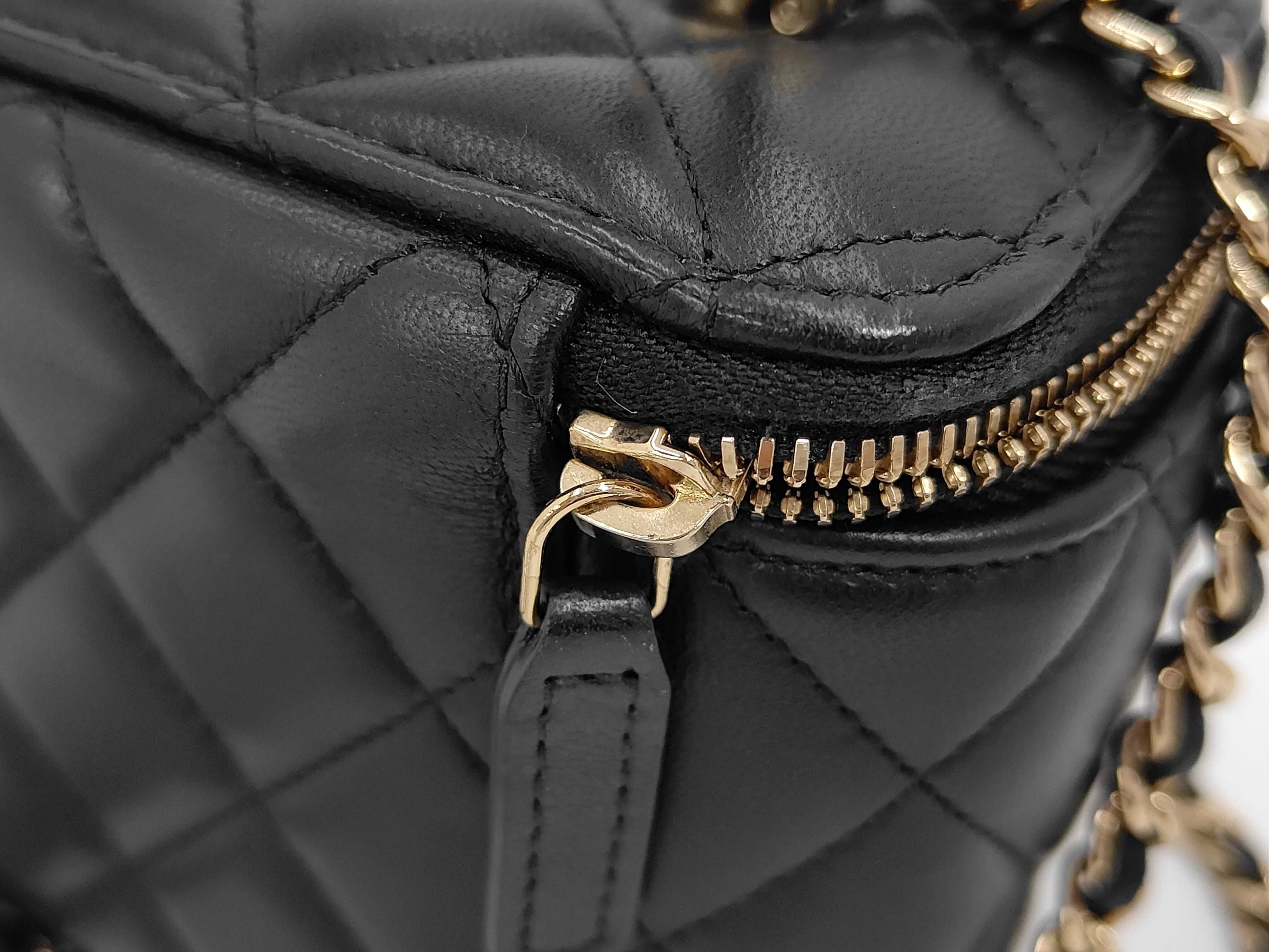 Matelassé Vanity Bag, Black Lambskin, Top Handle, Gold Hardware, Shoulder Bag — view 11