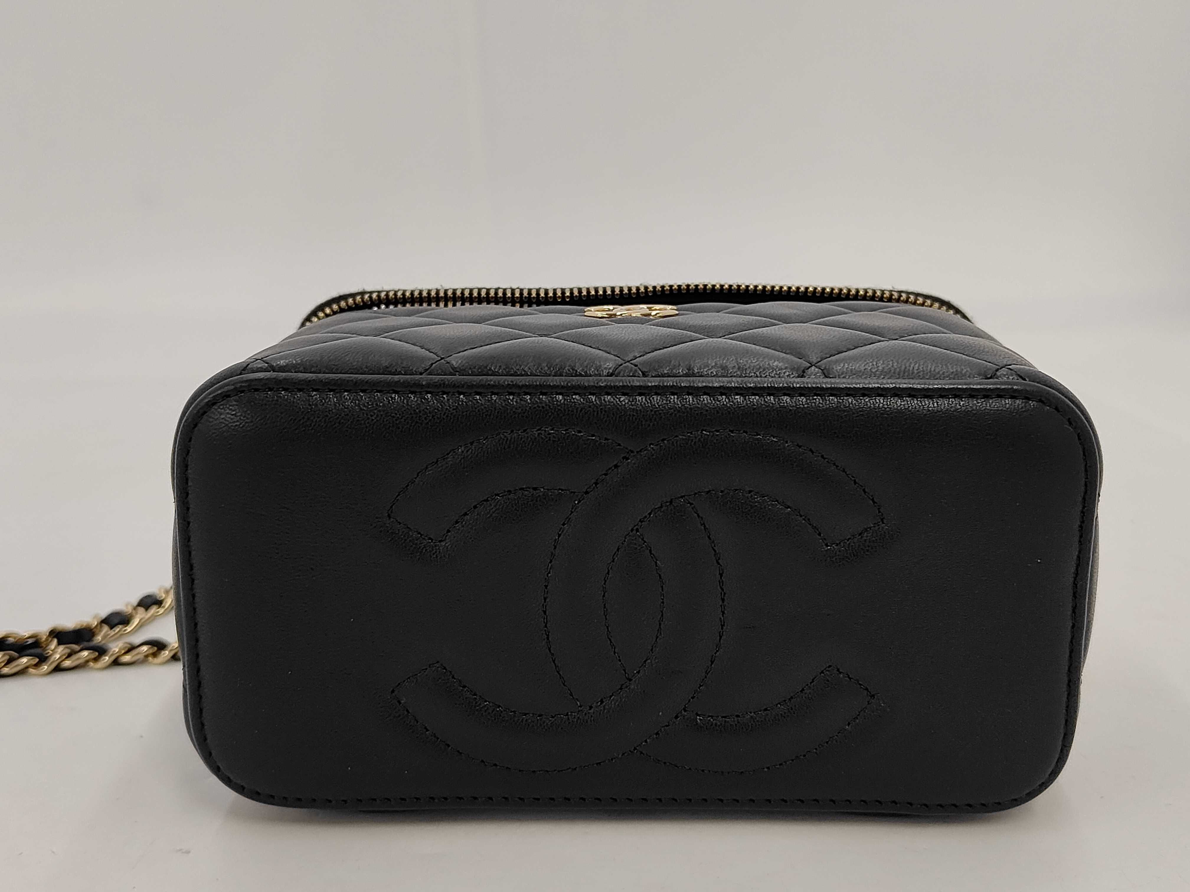 Matelassé Vanity Bag, Black Lambskin, Top Handle, Gold Hardware, Shoulder Bag — view 4