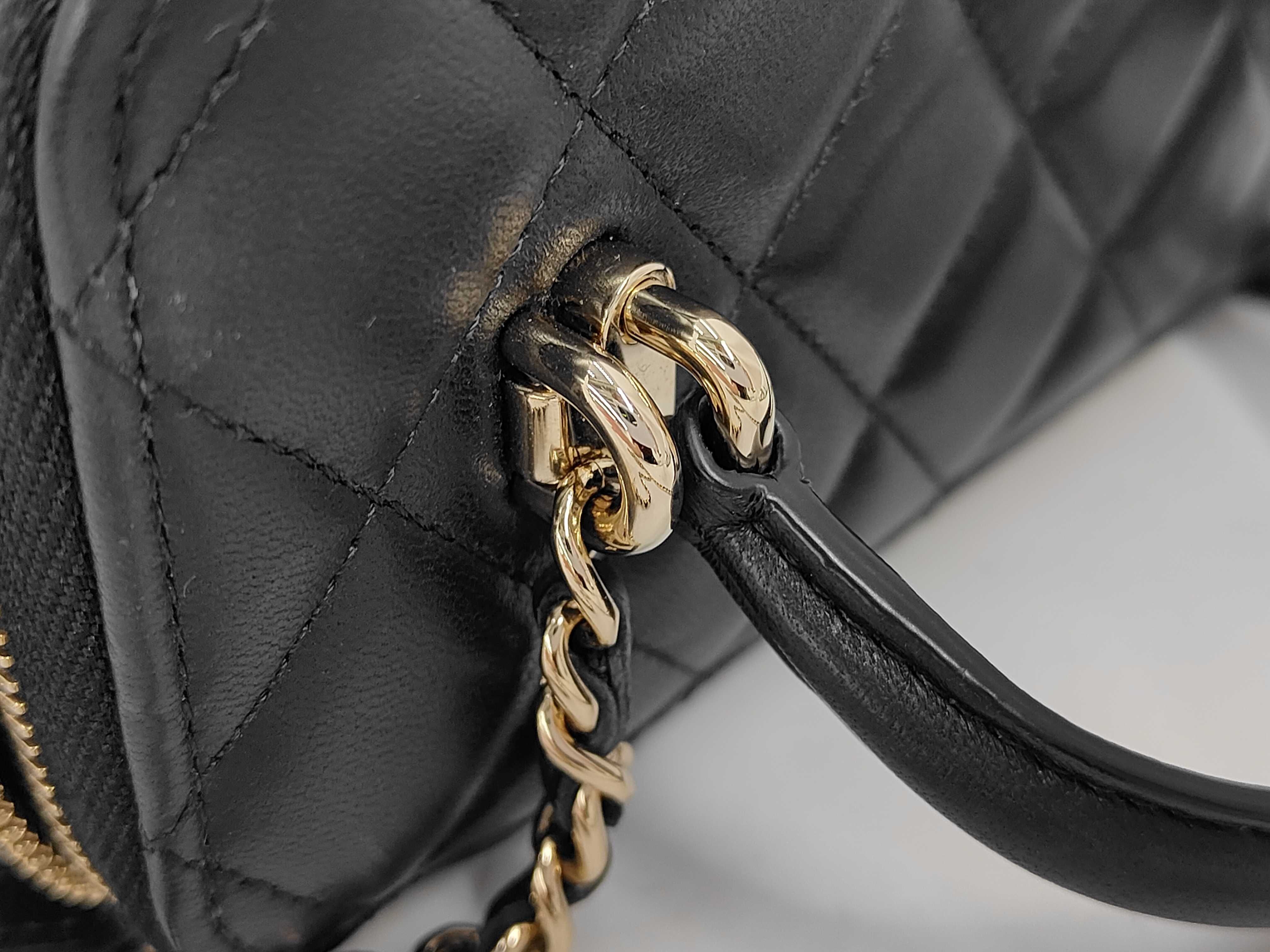 Matelassé Vanity Bag, Black Lambskin, Top Handle, Gold Hardware, Shoulder Bag — view 7
