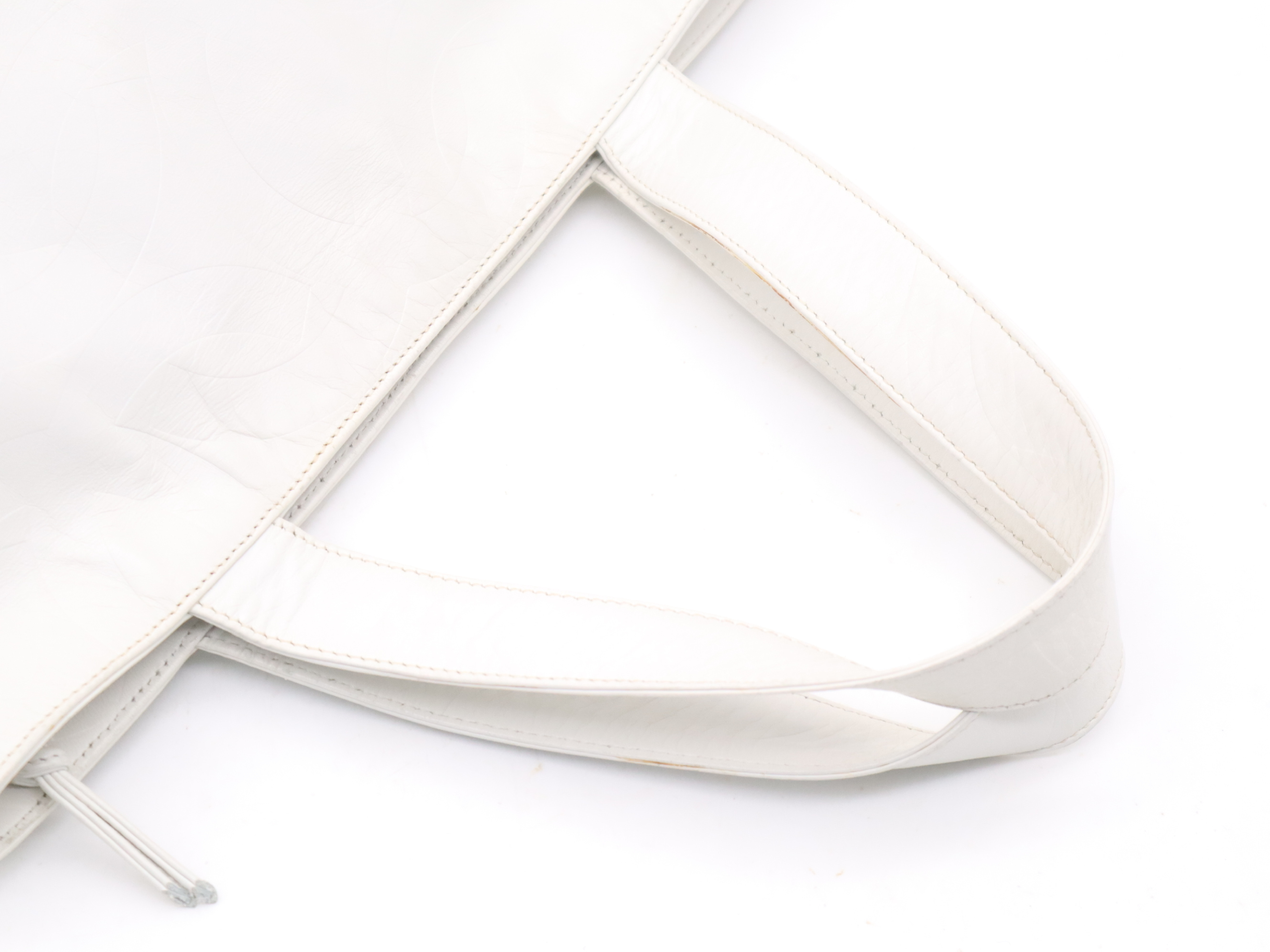 Leather Tote Bag with All-Over Logo, White, Gold Hardware, with Sticker — view 6