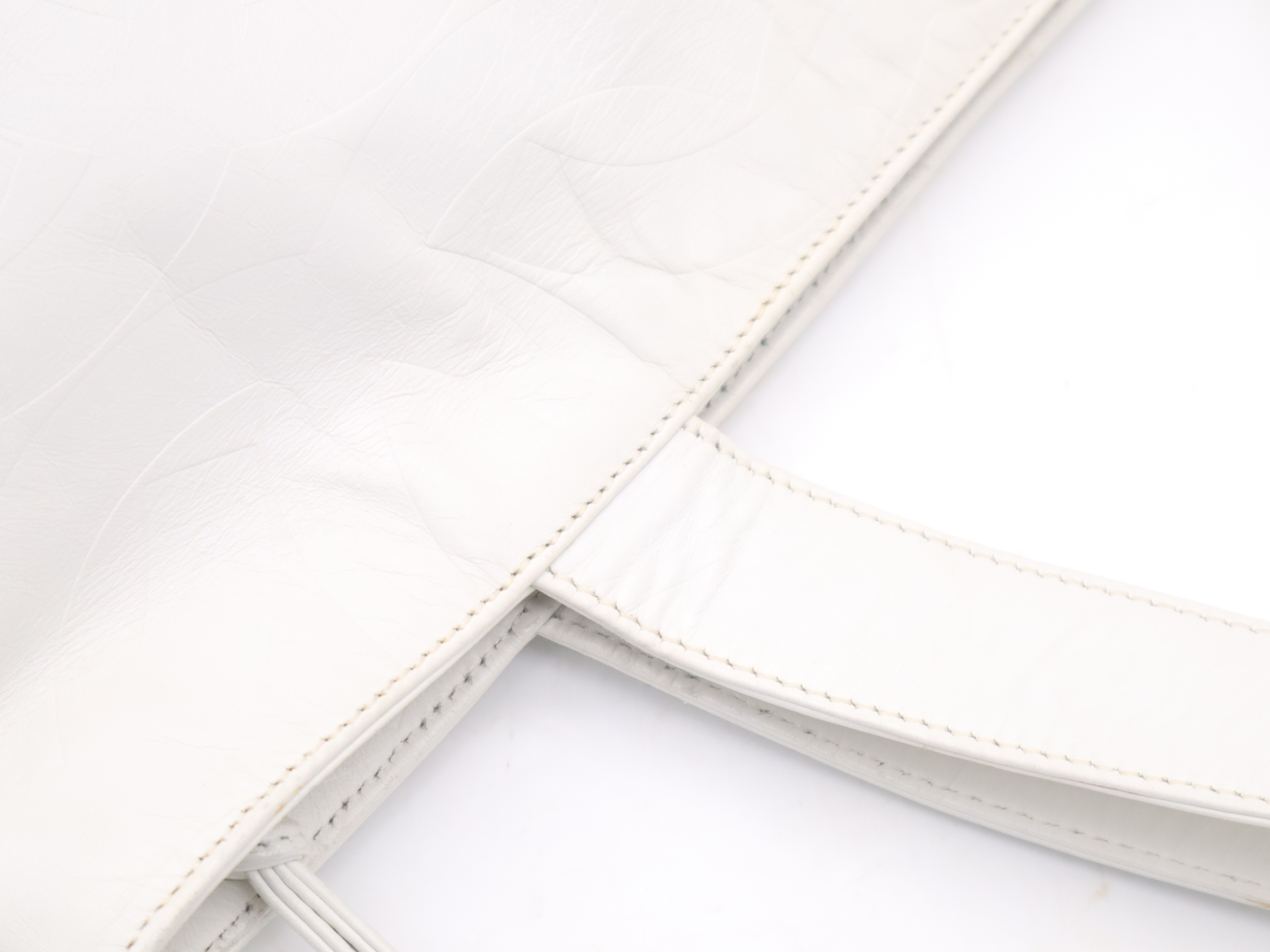 Leather Tote Bag with All-Over Logo, White, Gold Hardware, with Sticker — view 7
