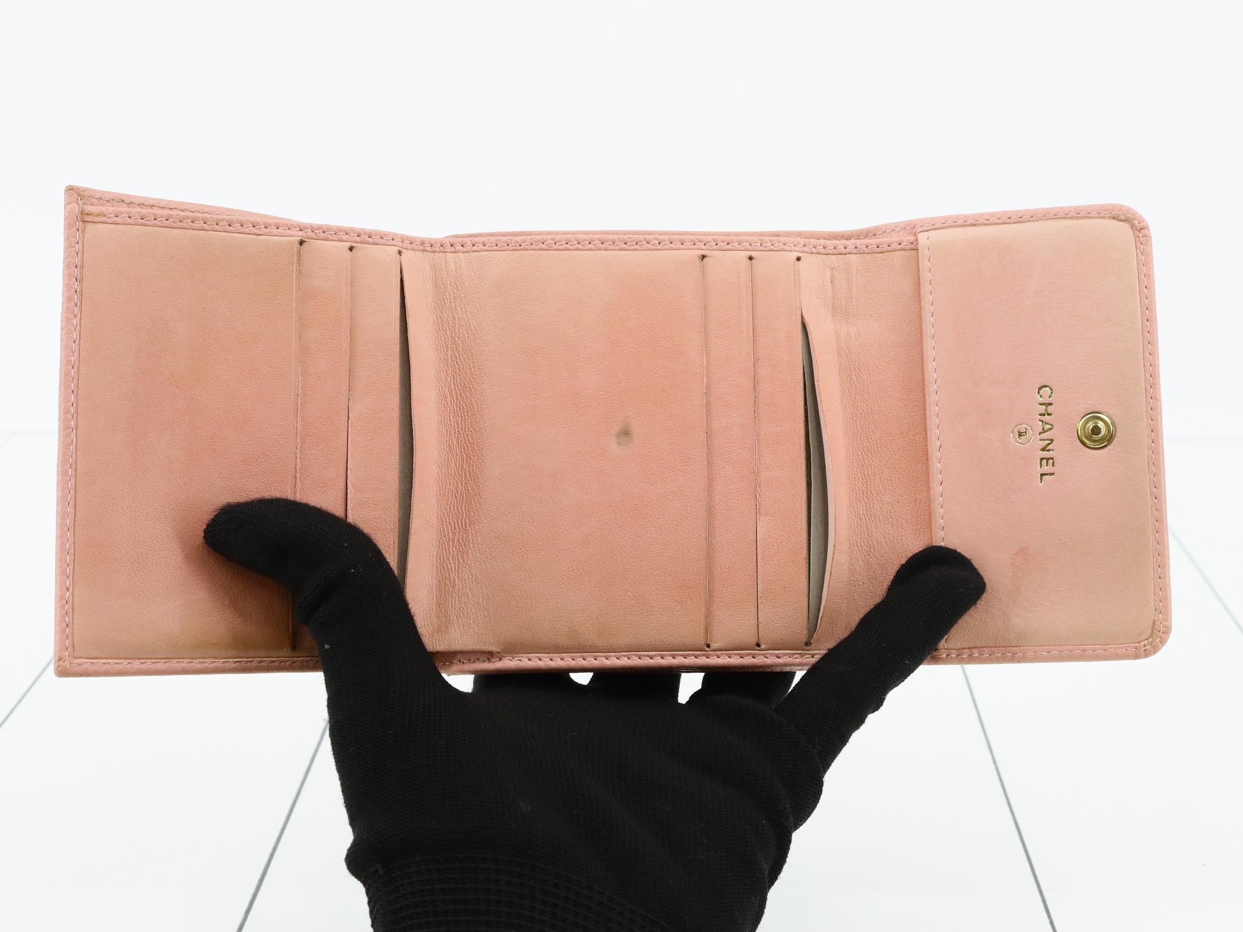 Double snap closure small wallet, caviar leather, includes card slots, stickers, and box. — view 4