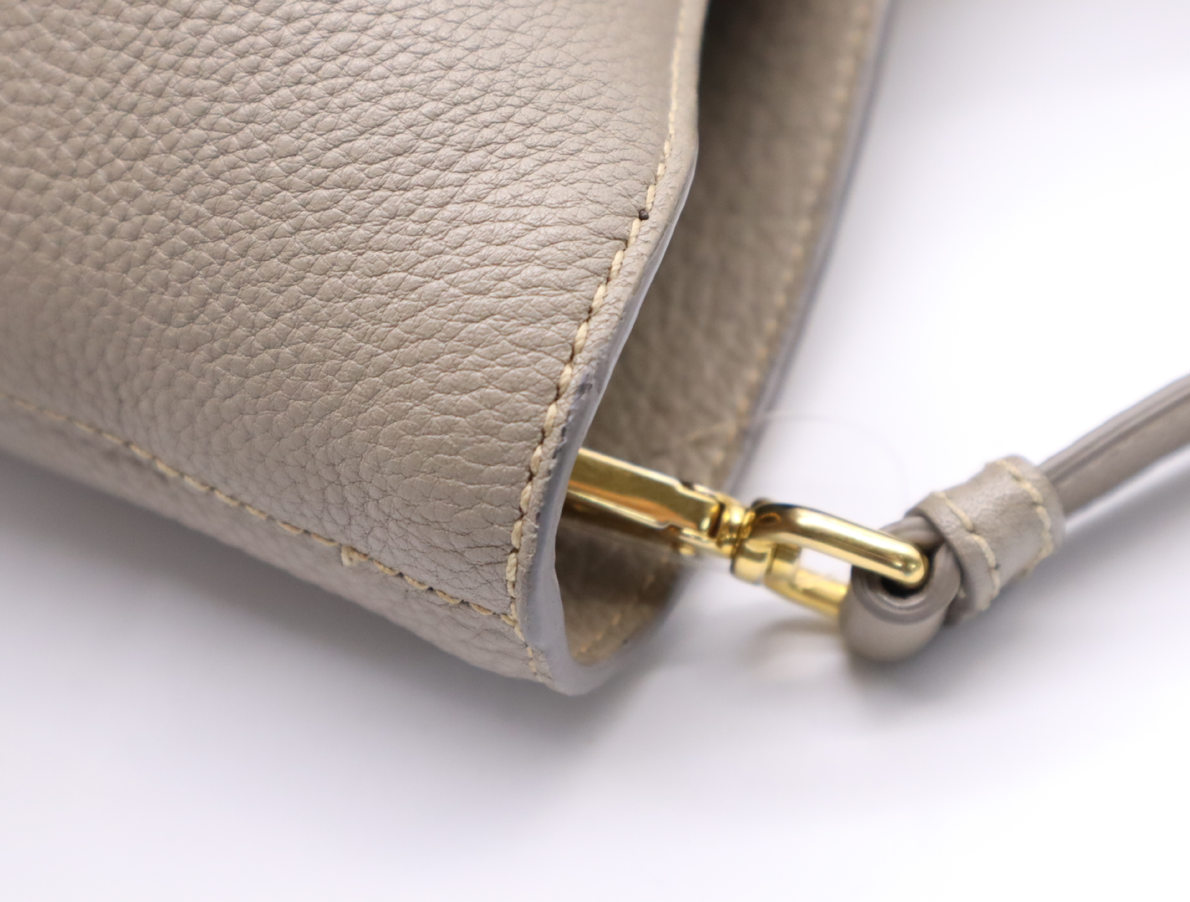 Leather 2-Way Handbag with Shoulder Strap and Name Tag, Gray with Gold Hardware — view 8