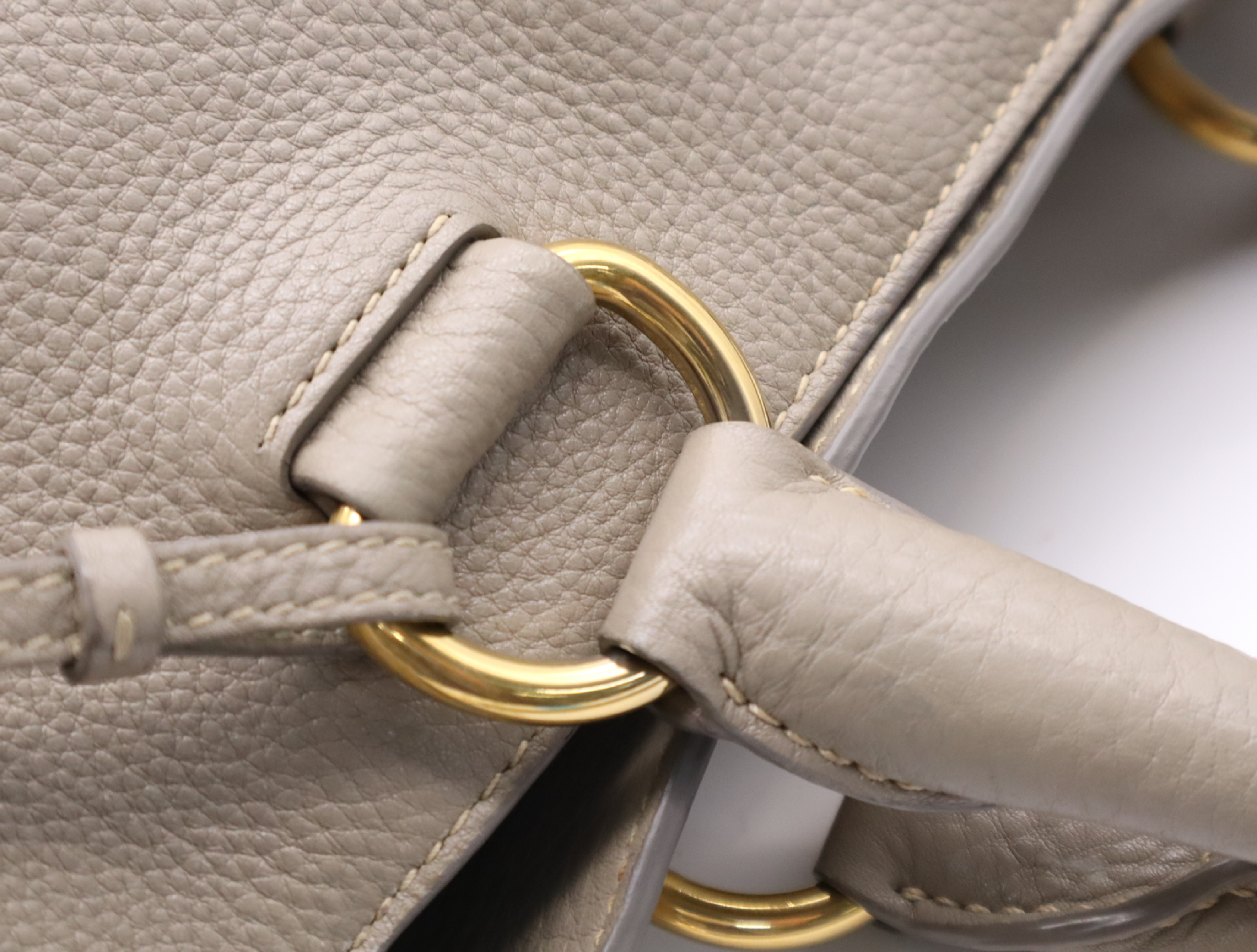 Leather 2-Way Handbag with Shoulder Strap and Name Tag, Gray with Gold Hardware — view 9