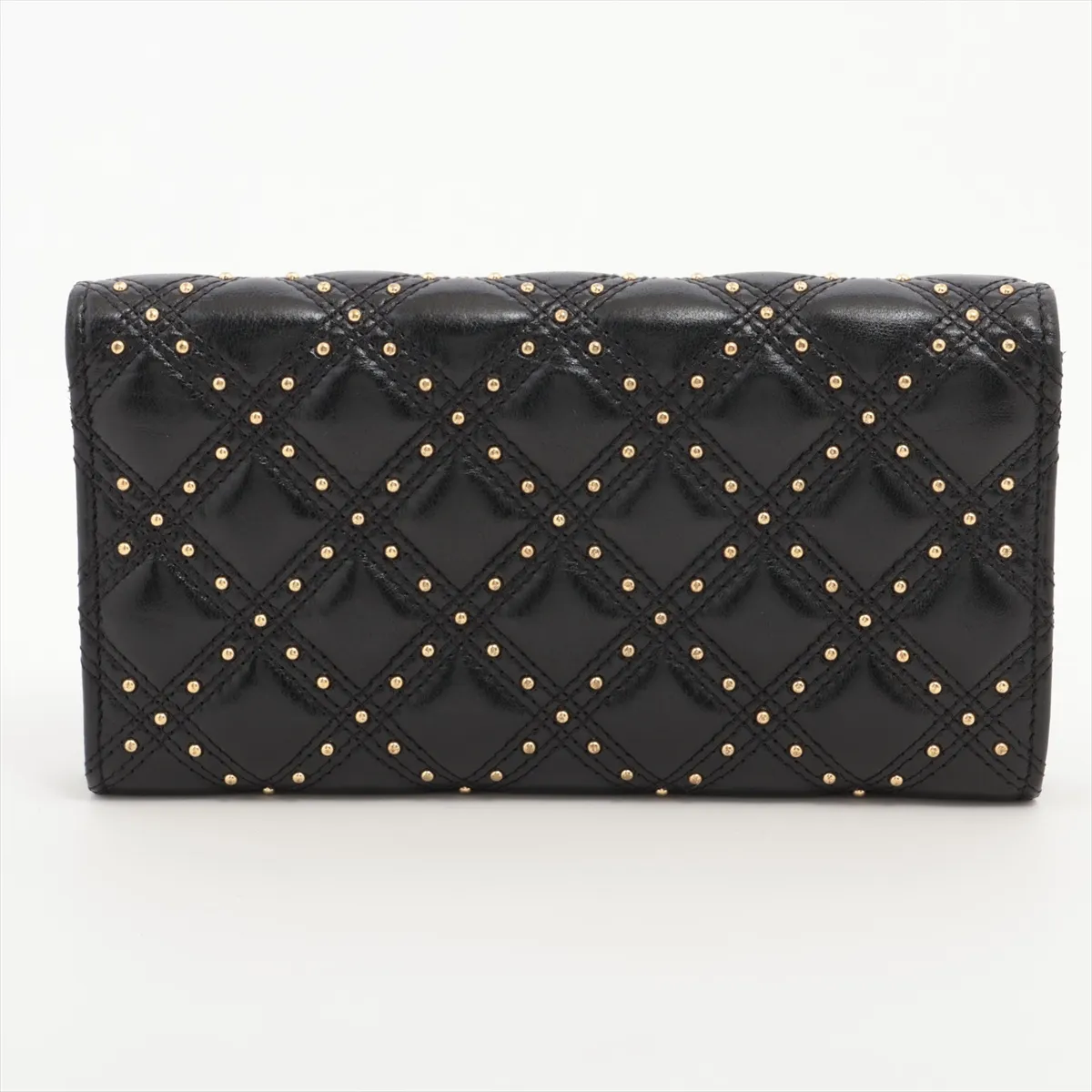Matelassé Lambskin Long Wallet, Black with Gold Hardware, 26468240, Studs — view 2