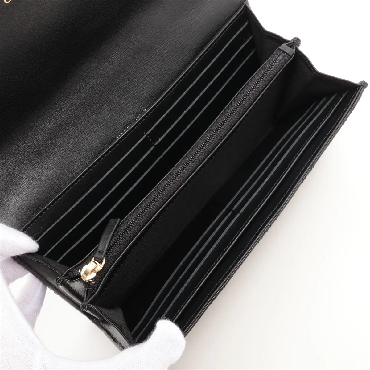 Matelassé Lambskin Long Wallet, Black with Gold Hardware, 26468240, Studs — view 4