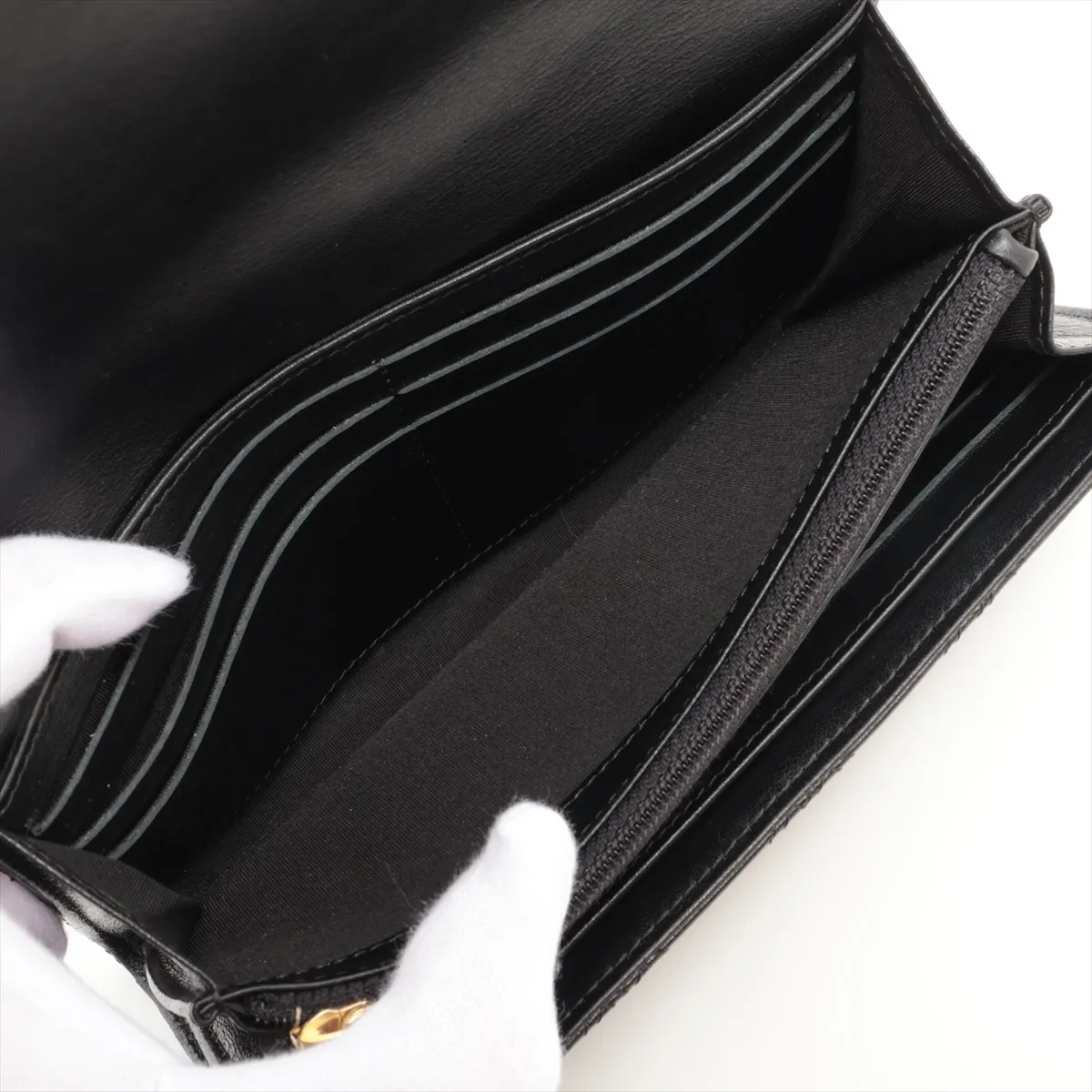 Matelassé Lambskin Long Wallet, Black with Gold Hardware, 26468240, Studs — view 5