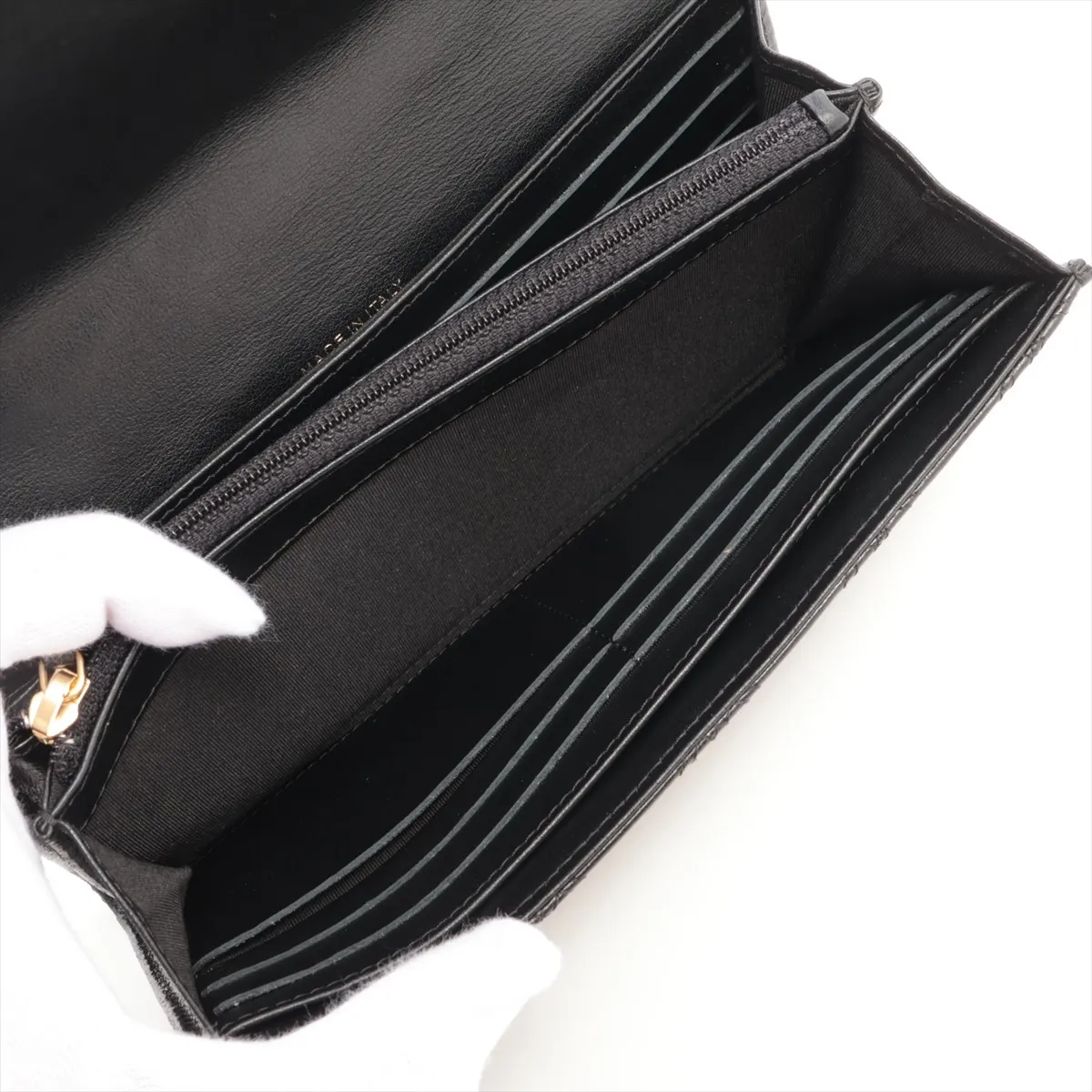 Matelassé Lambskin Long Wallet, Black with Gold Hardware, 26468240, Studs — view 6